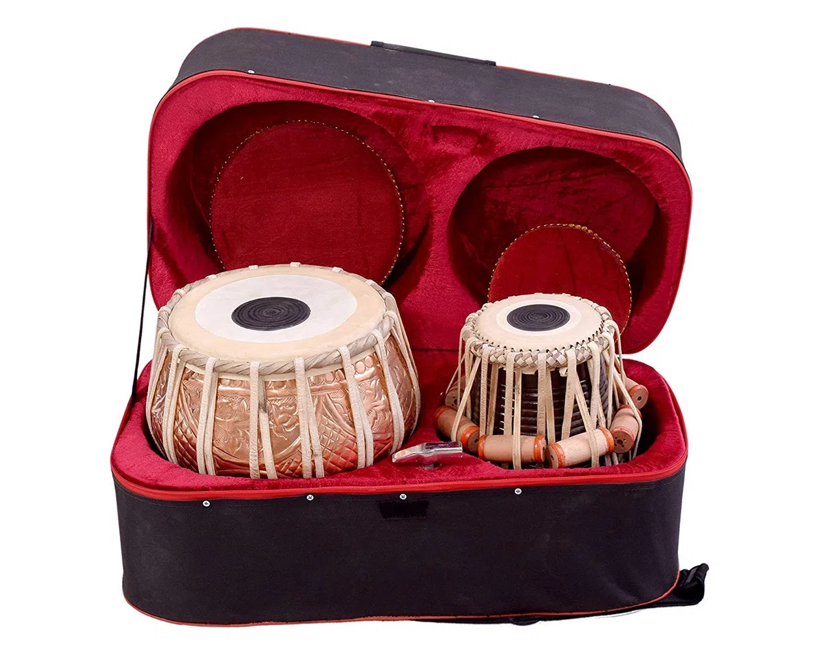 SAI MUSICAL Tabla Drum Set, Kupfer, 3,5 kg, professionell, Designer-Schnitzerei, Sheesham Tabla Dayan, gepolsterte Tasche, Buch, Hammer, Kissen, Hülle