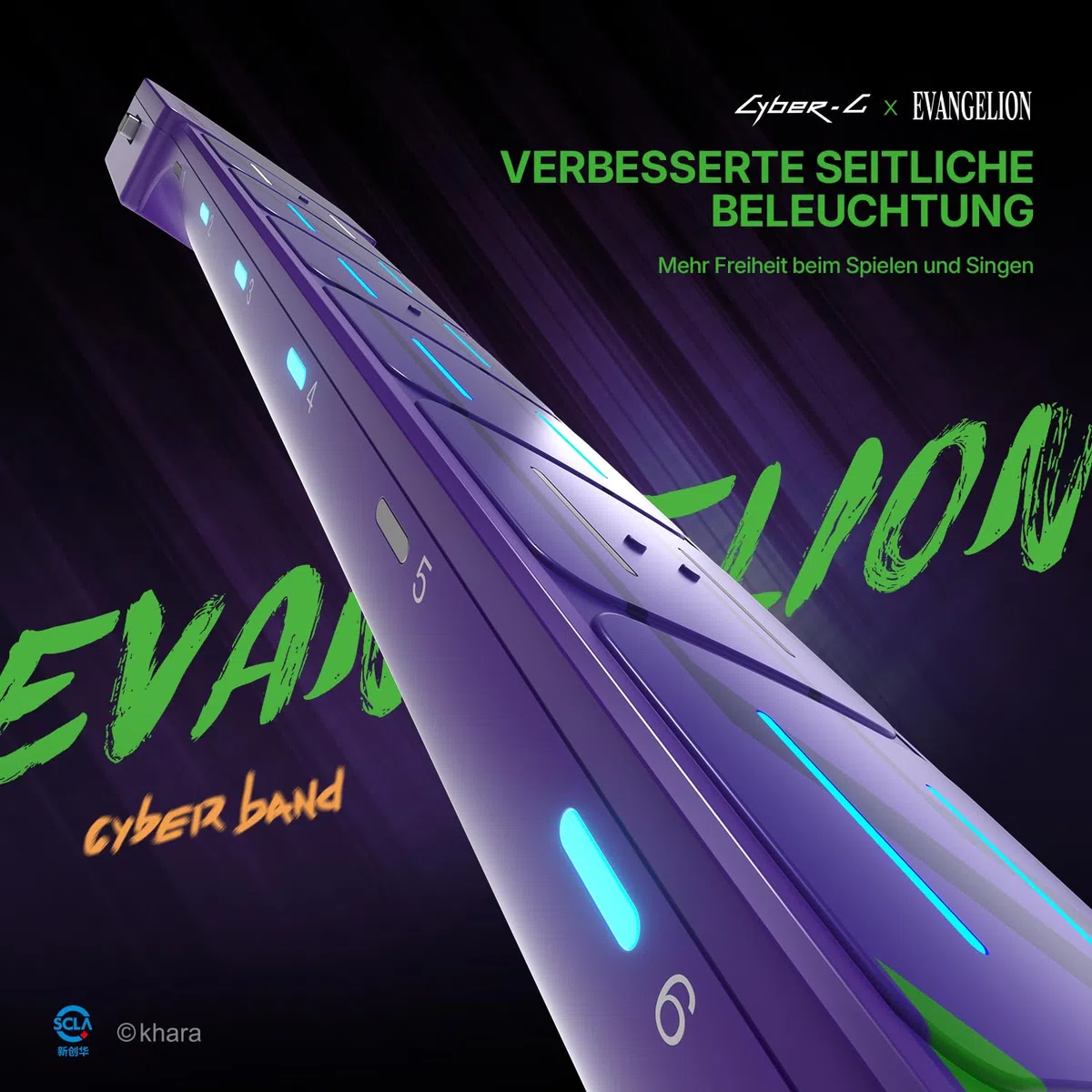Enya CYBER-G Smart E-Gitarre – Offizielle Evangelion Kollaboration, Innovative Saitenlose E- & Akustikgitarre aus Carbonfaser mit App-Learning, Effekten & Bluetooth, Tragbare Reisegitarre
