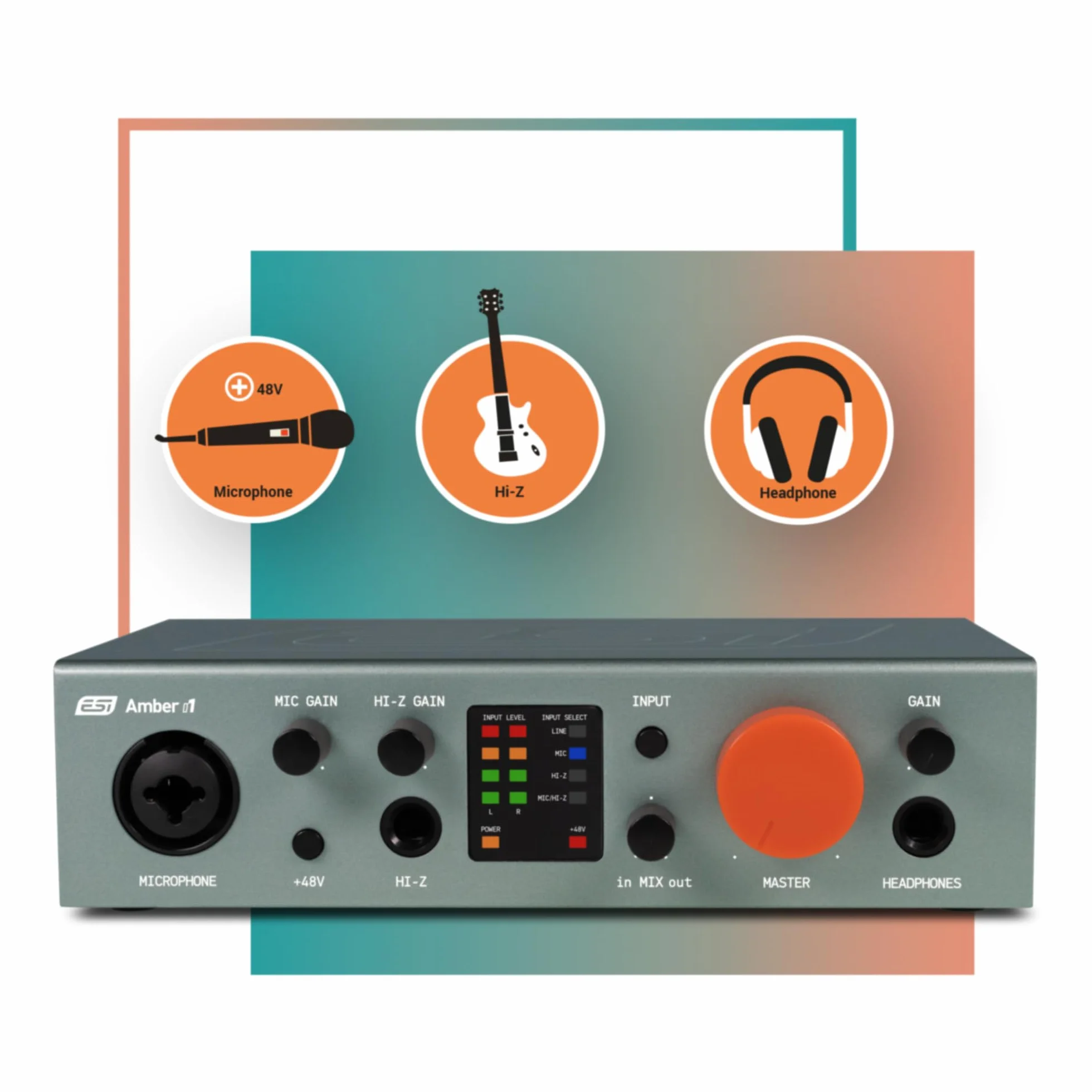 ESI Amber i1 | Professionelles 24-bit / 192 kHz USB Audio Interface mit 2 Eingängen und 2 Ausgängen
