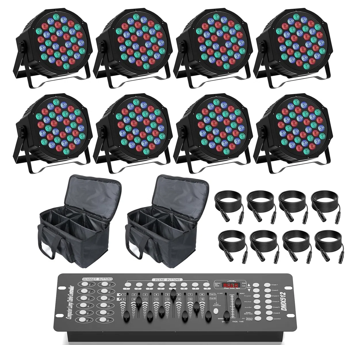 U`King 8PCS LED Par Strahler mit 2PCS Tasche und DMX Controller, RGB Bühnenlicht Partylicht mit Fernbedienung, Discolicht Effektstrahler Beleuchtung für Stage DJ Party Show Bar Halloween Weihnachten