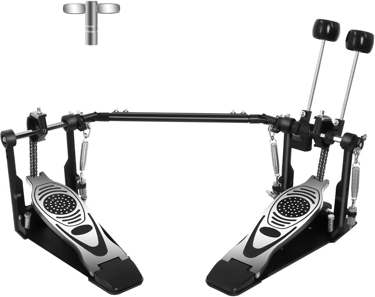 Doppel Bassdrum Pedal mit Doppelkettenantrieb, Kick-Pedal mit einstellbarer Feder- & Schlägelspannung, rutschfeste Bodenplatte, kompatibel mit akustischen & elektronischen Drumsets
