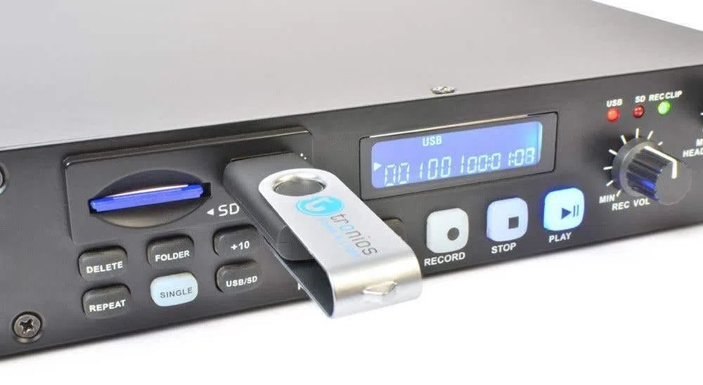 Power Dynamics PDC-35 DJ Party PA Media-Player-Rekorder CD-Player (USB-SD, Aufnahmefunktion, 19 Zoll - 1HE Rack-Einbau) schwarz