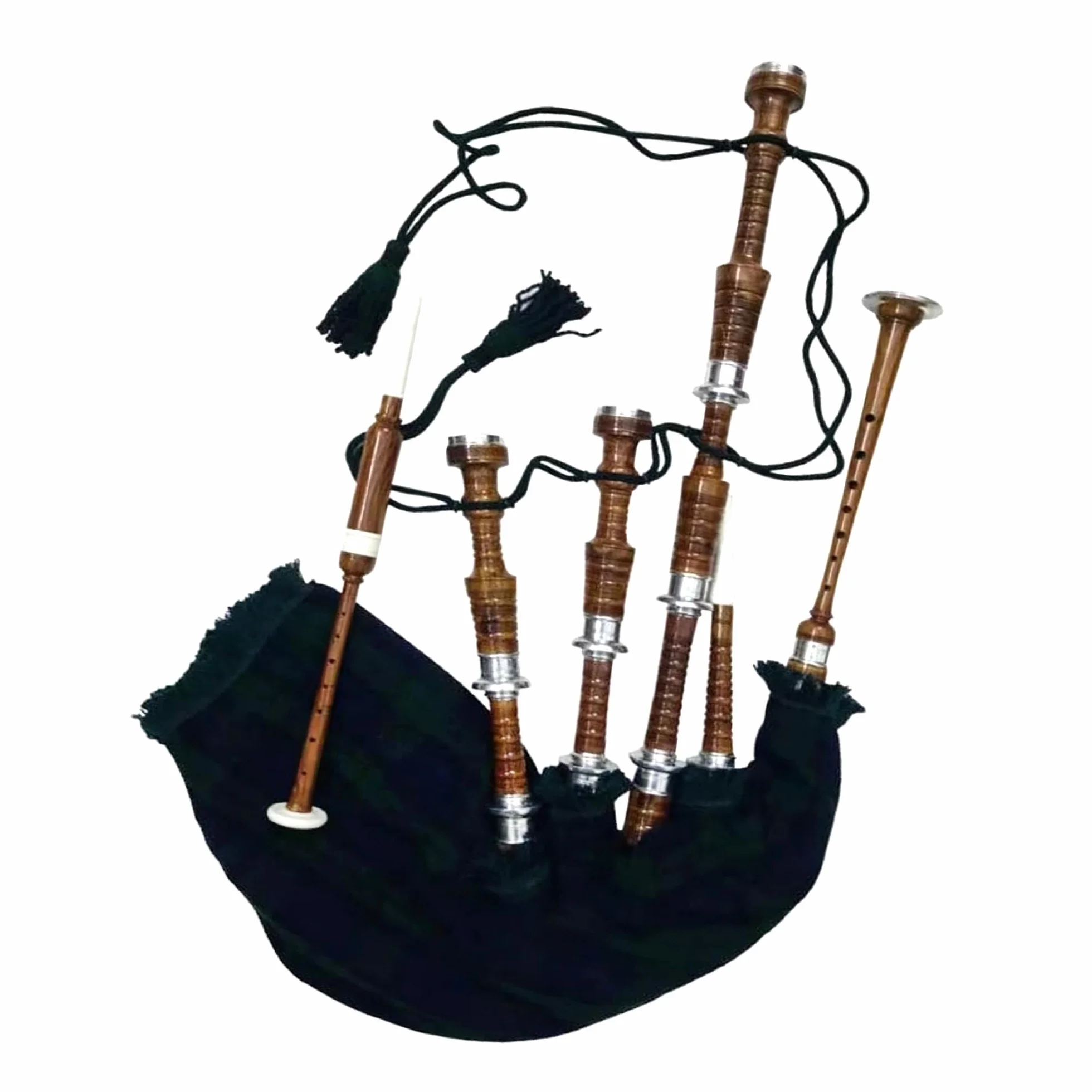 Great Highland Dudelsack – Silberne Halterungen, natürliches Palisander, volle Größe, spielbar, mit kostenlosem Buch und Tragetasche