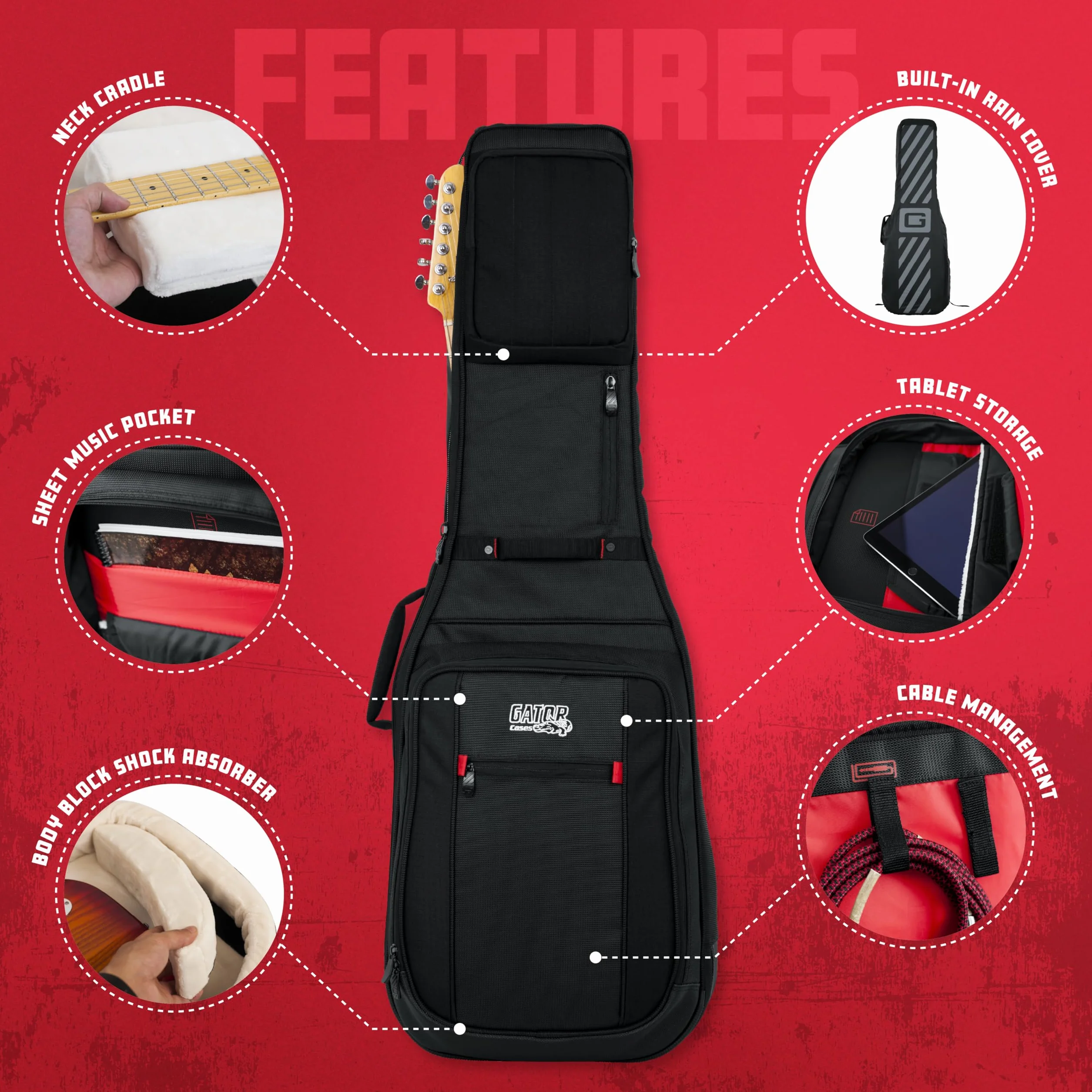 Gator Cases Pro-Go Ultimate E-Gitarren-Gigbag; passend für Standard E-Gitarren, schwarz (G-PG Electric)
