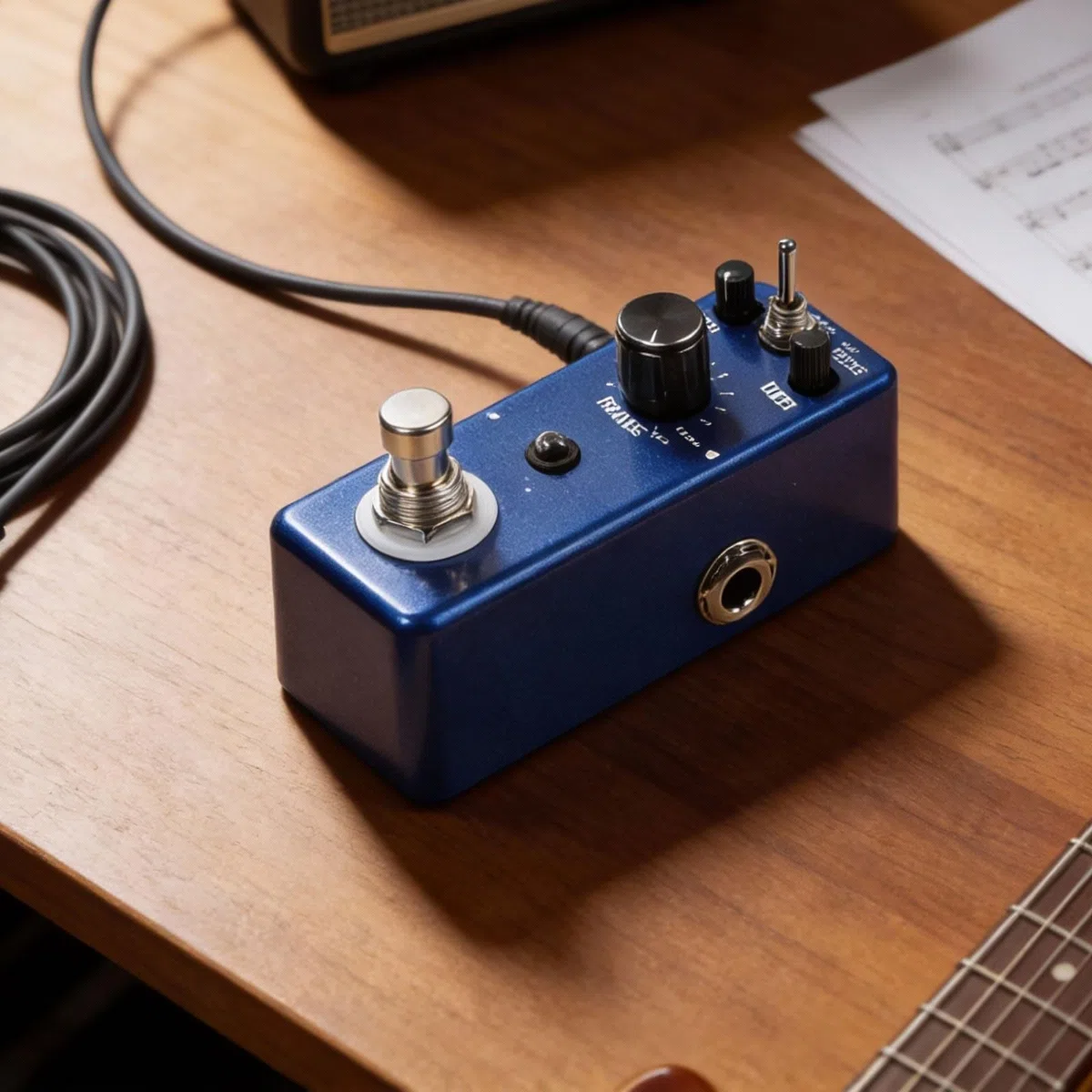 Rowin LEF-3807 Gitarren-Harmonizer-Pedal, digitaler Pitch-Shifter-Effekt mit Detune-Modus, polyphoner Stimmenchorus, True Bypass, Zinklegierung, Gehäuse für E-Gitarre, Blau