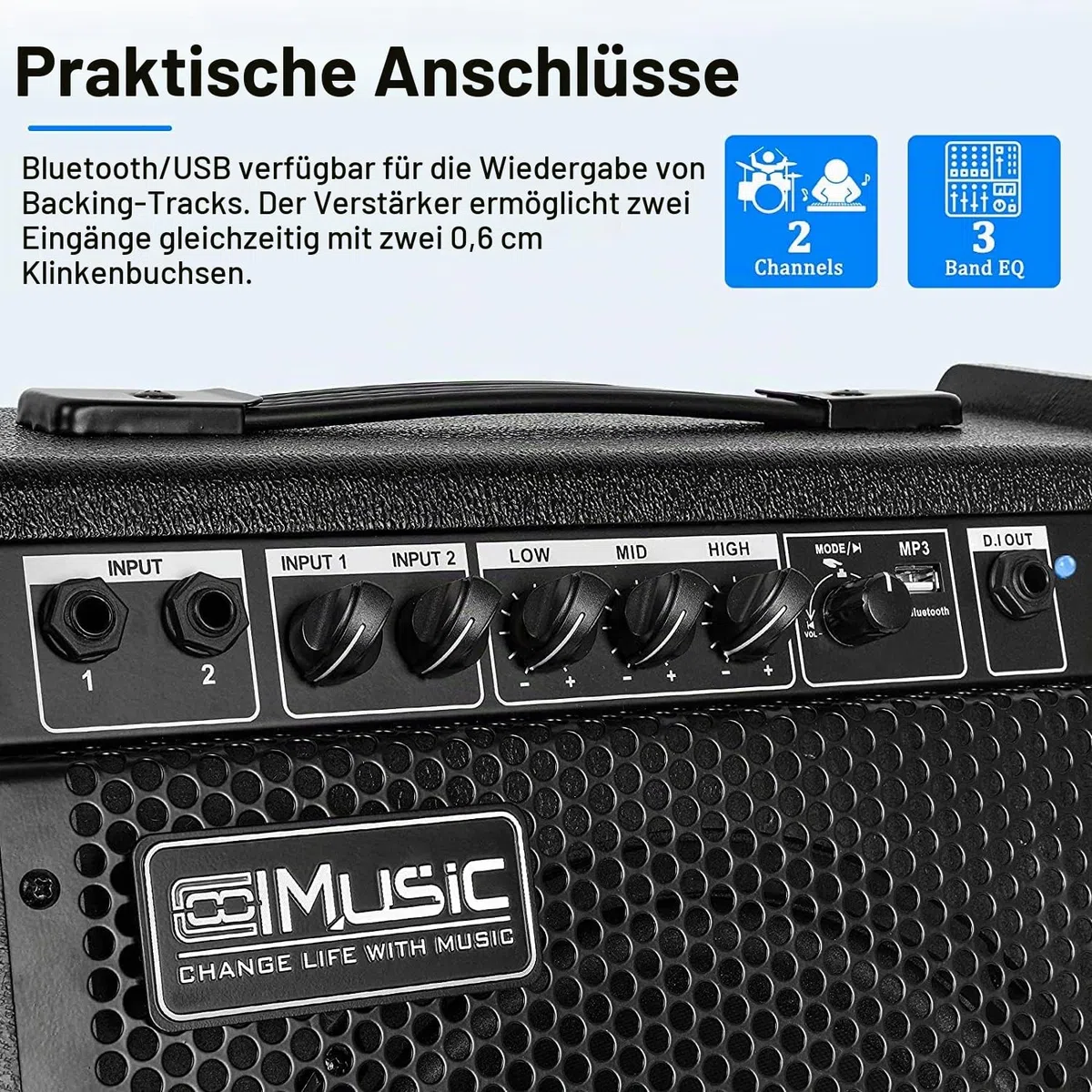Coolmusic 100W Bluetooth Personal Monitor Verstärker Lautsprecher für elektrische Trommelverstärker, Tastatur und Akustikgitarre