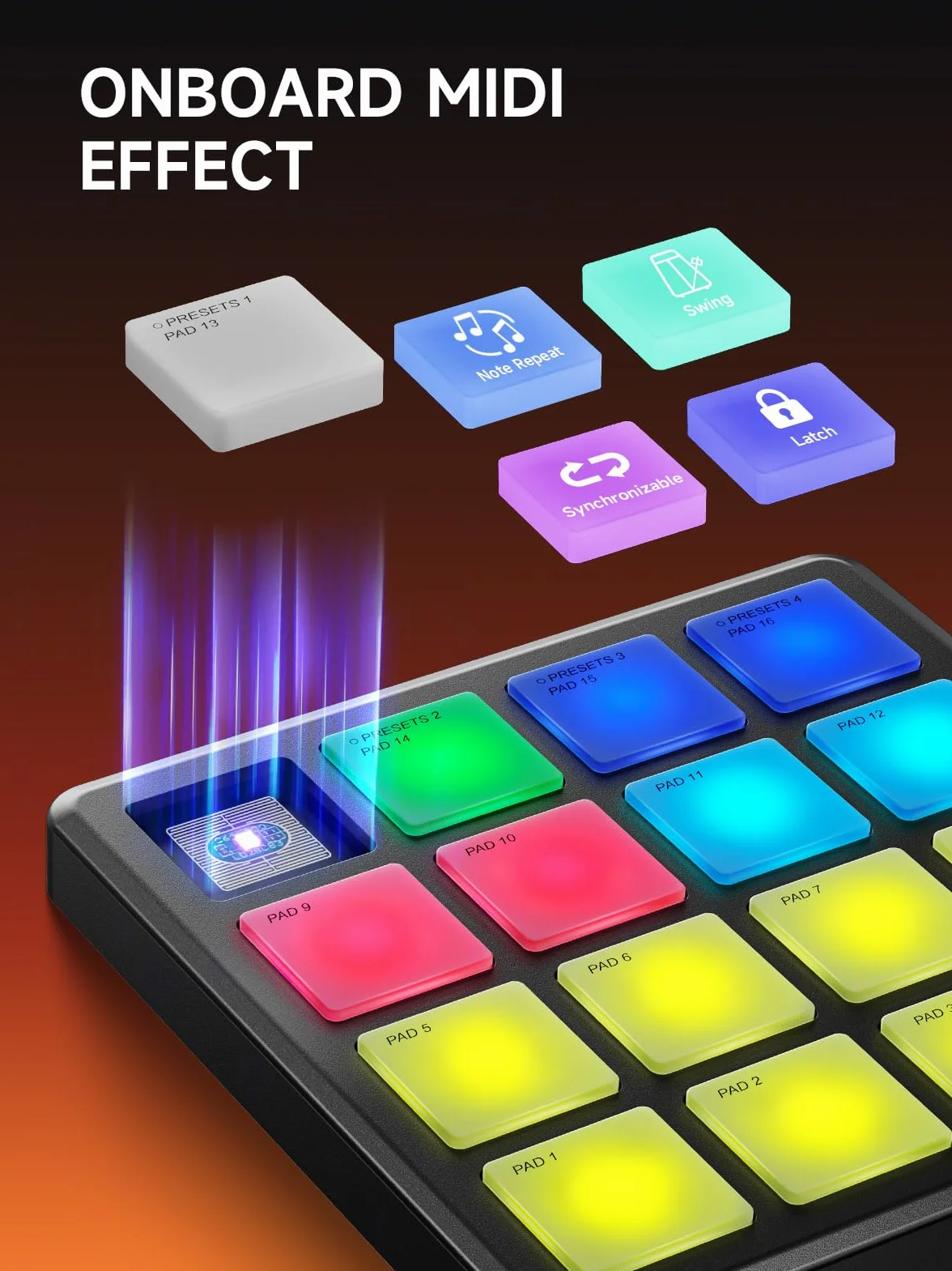 Donner MIDI Controller Pad Beat Maker Maschine mit 16 Beat Pads, Tragbares MIDI Pad Inklusive Note Repeat Funktion und Musikproduktionssoftware, STARRYPAD MINI Drum Machine mit 40 Programmen