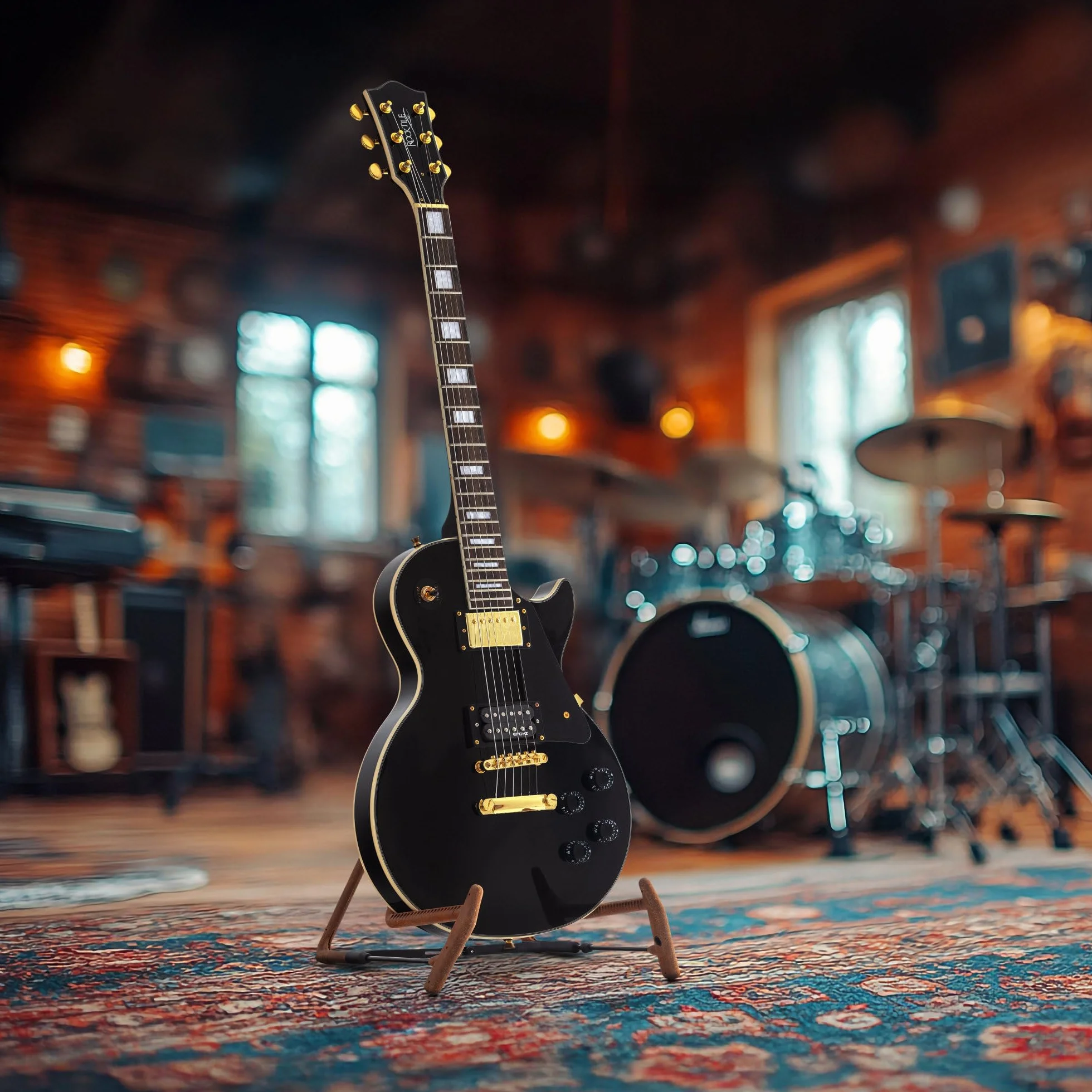 Rocktile Pro L-200BK Deluxe E-Gitarre Black mit Zubehör (Gitarren Gigbag Tasche, Kabel, Plektren, Gitarren Schule mit CD & DVD, Gitarrensaiten)