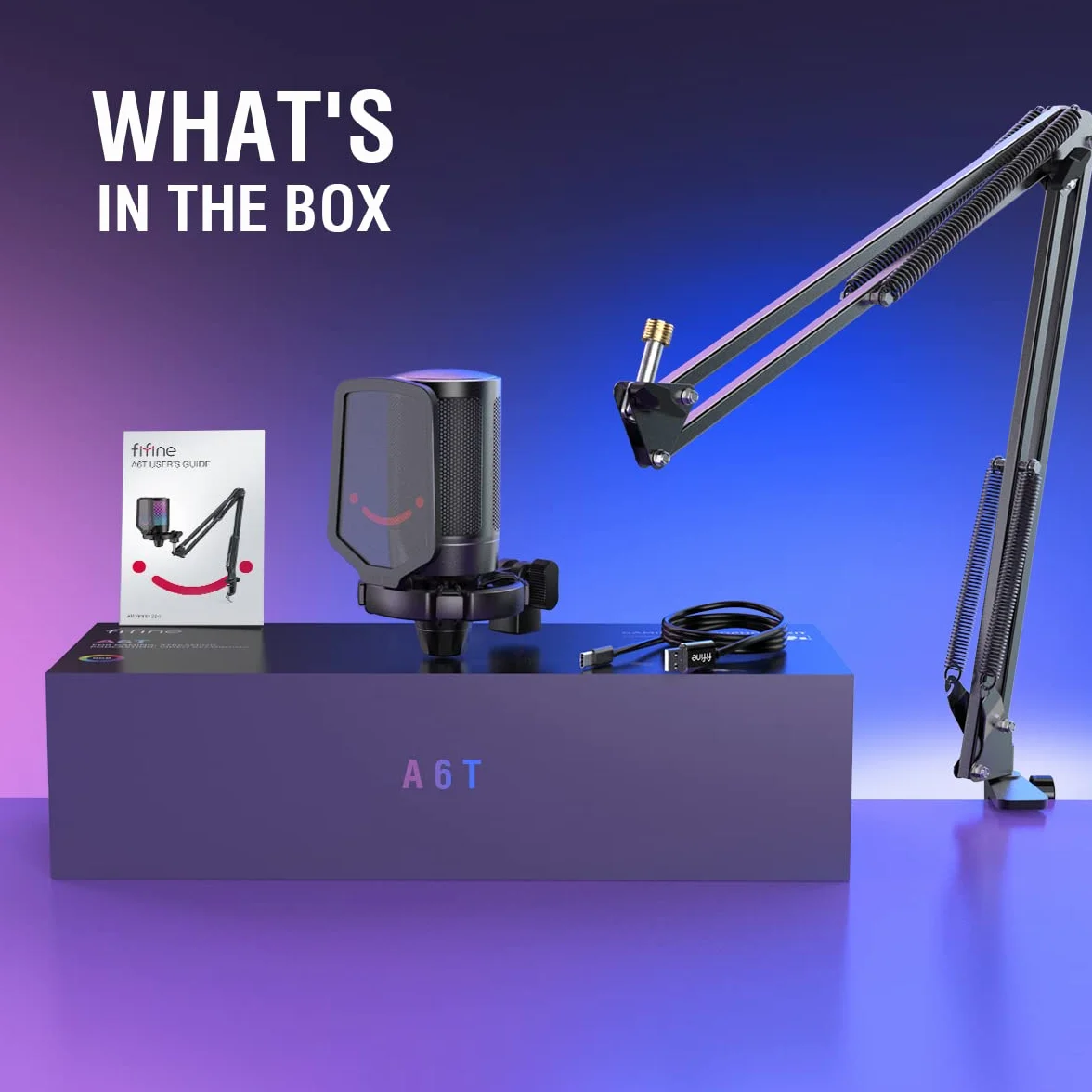 FIFINE Gaming Mikrofon PC mit Arm, USB Microphone Kit mit Stummschalttaste für Podcast Streaming Studio, MAC PS4 PS5