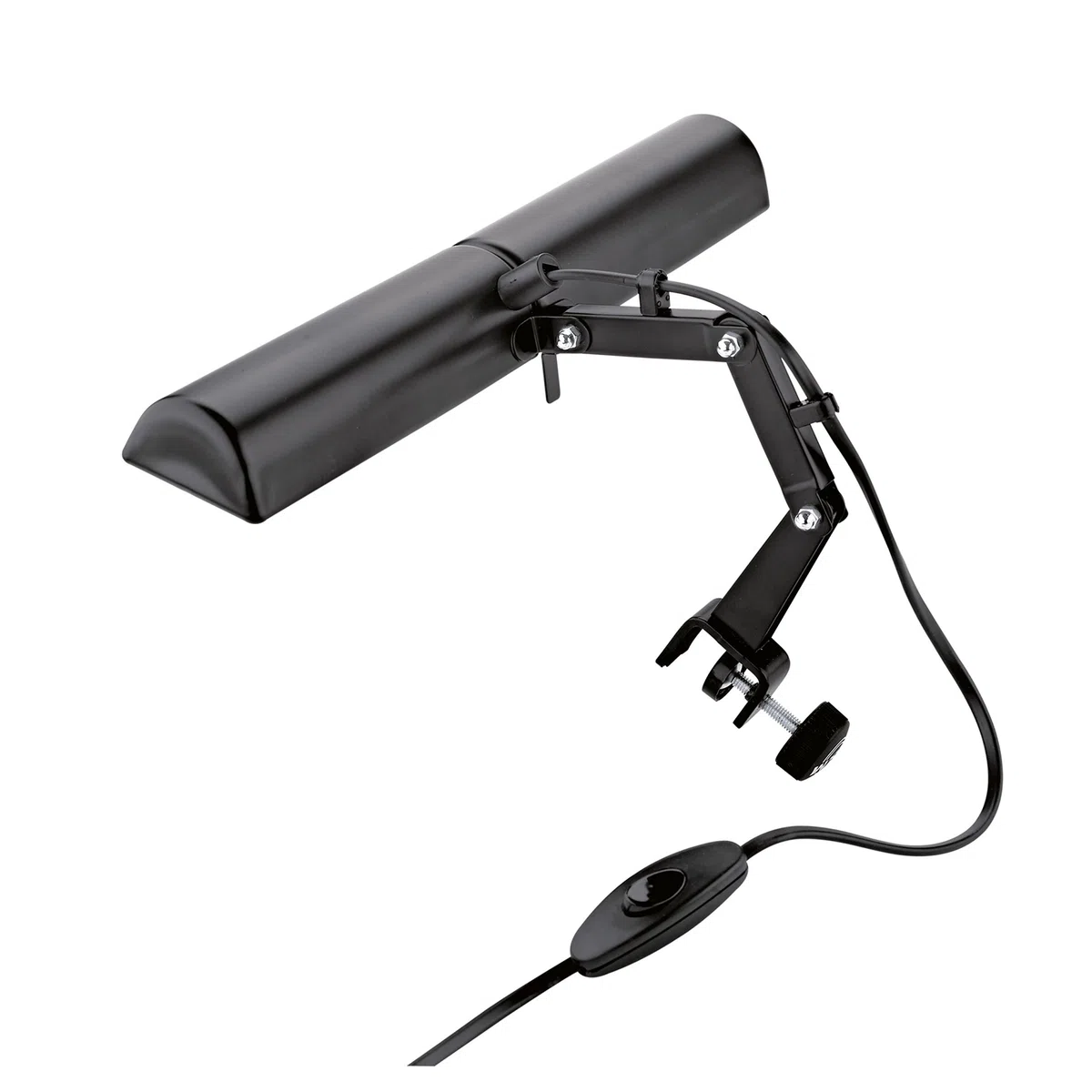 K&M 122/6 Notenpult-Doppelleuchte Schwarz – 32 cm Stahl-Lampenschirm, 2500 Lux Helligkeit, max. 25 W, 2 m Kabel-Länge