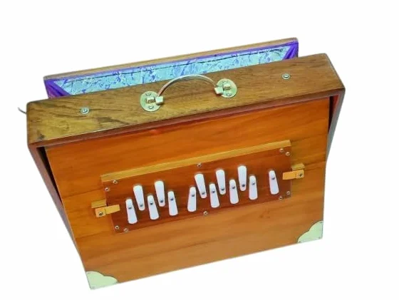 Shruti Box, 40,6 x 30,5 x 7,6 cm, reines Teakholz mit Kupferzunge, Fußpedal, Gigbag, natürliche Farbe, Musikinstrument gestimmt 440 Hz (432 Hz auf Anfrage)