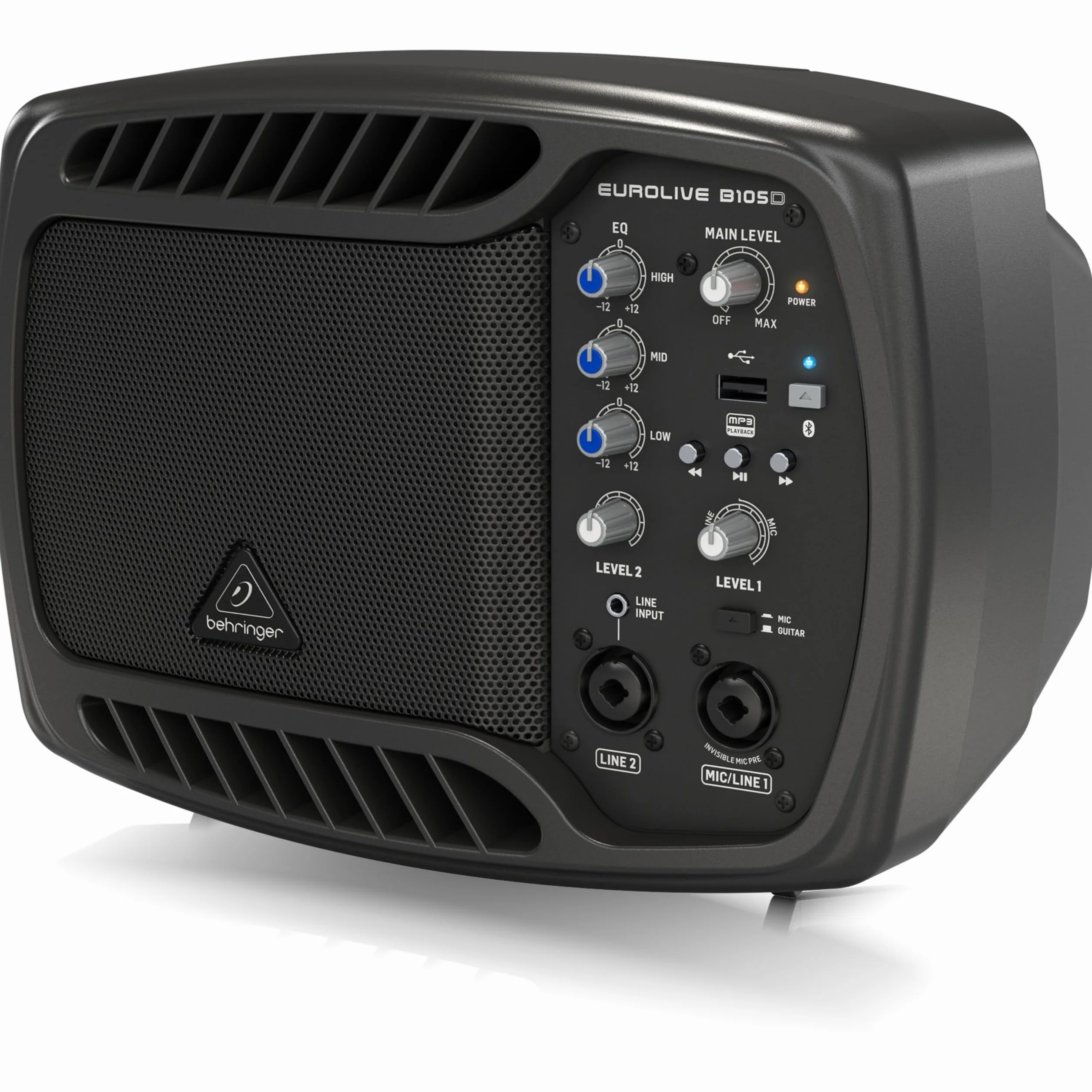 Behringer B105D Ultrakompakter 50-Watt-PA/Monitor-Lautsprecher mit MP3-Player und Bluetooth-Audio-Streaming