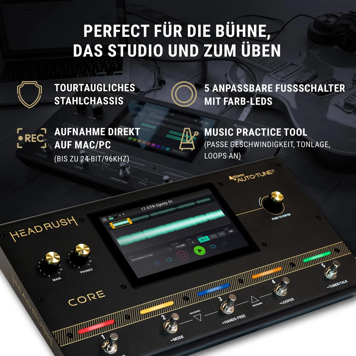 HeadRush Core - Gitarre und Vocal Multi Core Effekt Amp Modelling Prozessor mit Cloning, Looper, Antares Auto-Tune, WLAN, Touchscreen und Bluetooth