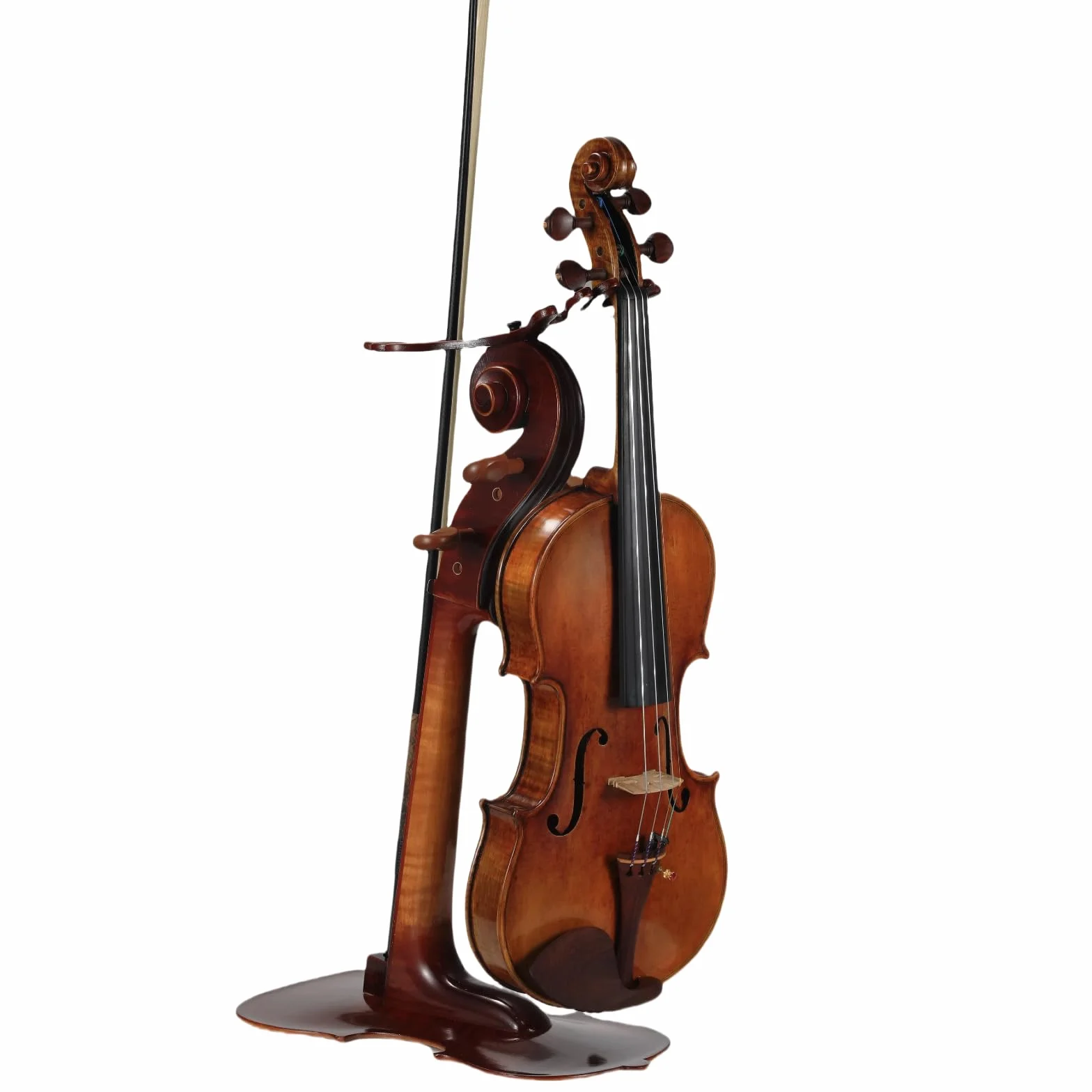 Violinenständer aus Massivholz mit Bogenhalter – keine Montage erforderlich, robustes Display in 4/4-Größe, handgefertigtes Design für Zuhause/Studio/Bühne