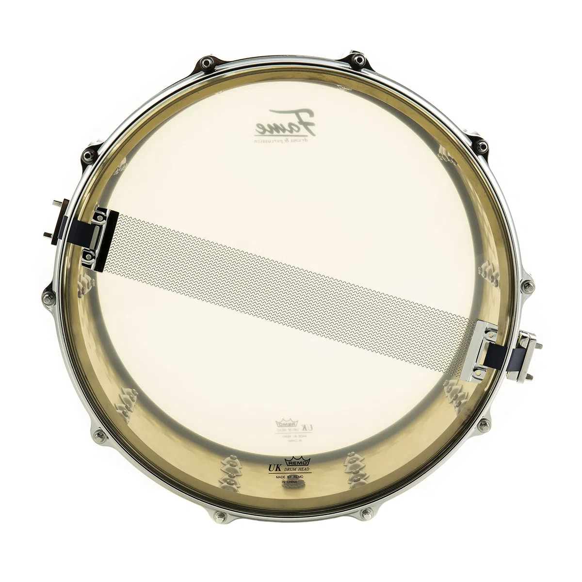 Fame FSB-65 Hammered Brass Snare Drum, 14"x6.5", Professionelle Qualität, Gehämmerter Messing Kessel, 10 Stimmschrauben, Gußspannreifen, Inklusive Drum Sticks, Gold"