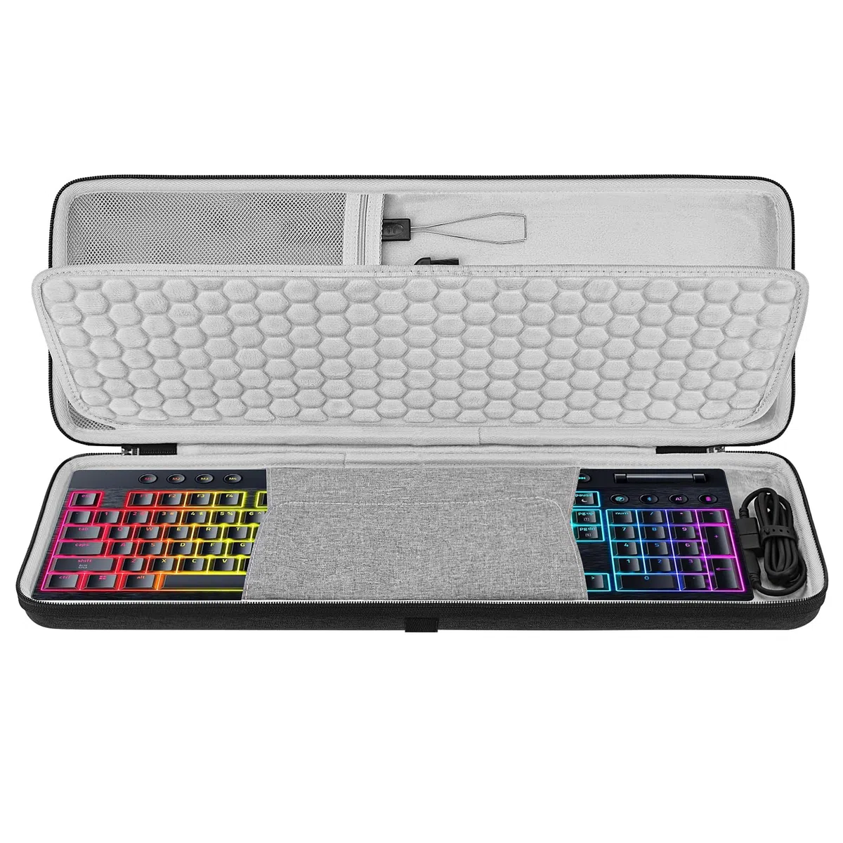 GEEKRIA Tastaturhülle, kompatibel mit Razer BlackWidow V4 Low Profile/DeathStalker V2, Corsair K100 Air, Hartschalen-Reisetasche (Dunkelgrau)