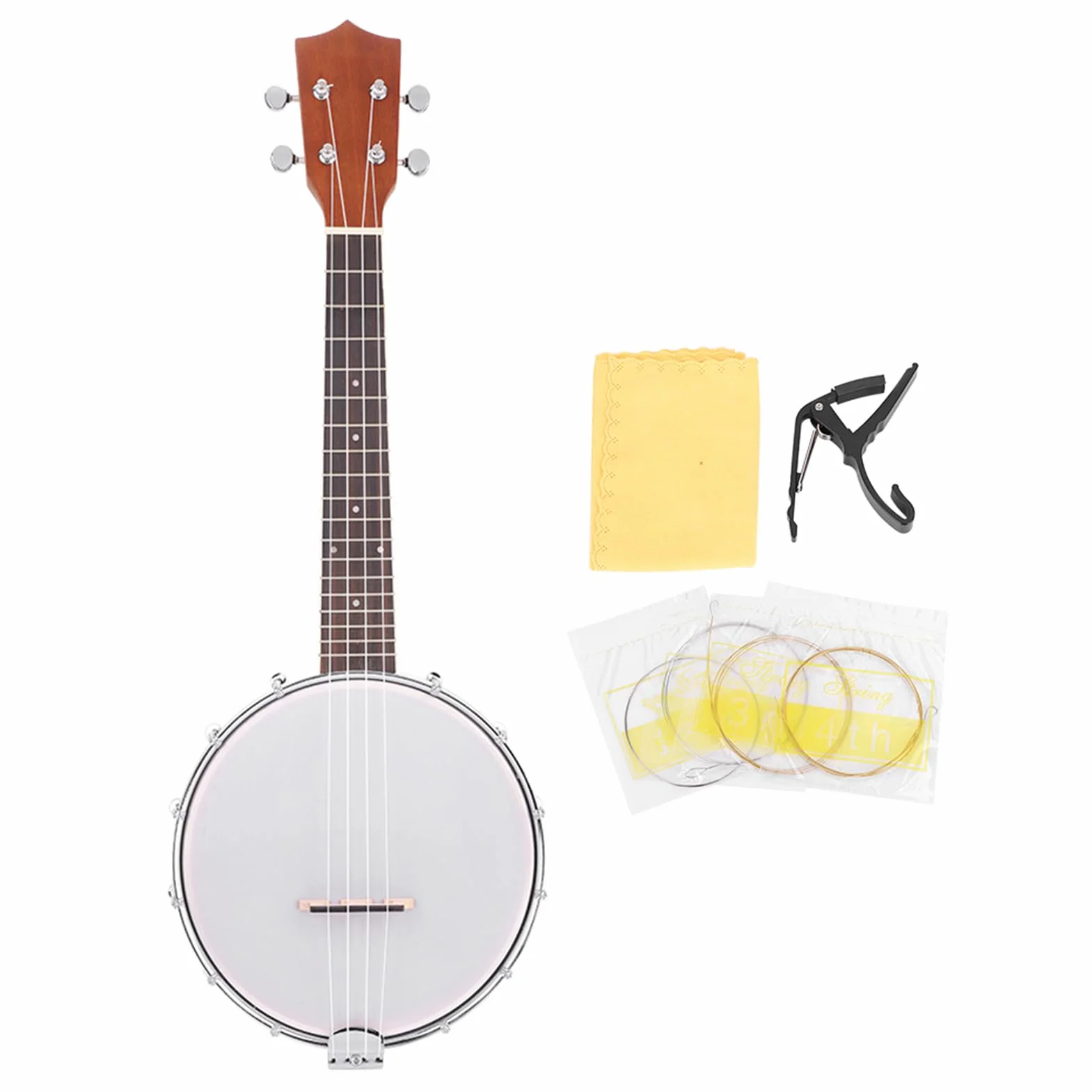 24 Banjo Ukulele, 4 String Maple Rosewood Banjo mit BJ10 Streicher Capo Reinigung Polnischer Stoff Geschenke für Musical Liebhaber Familienfreunde