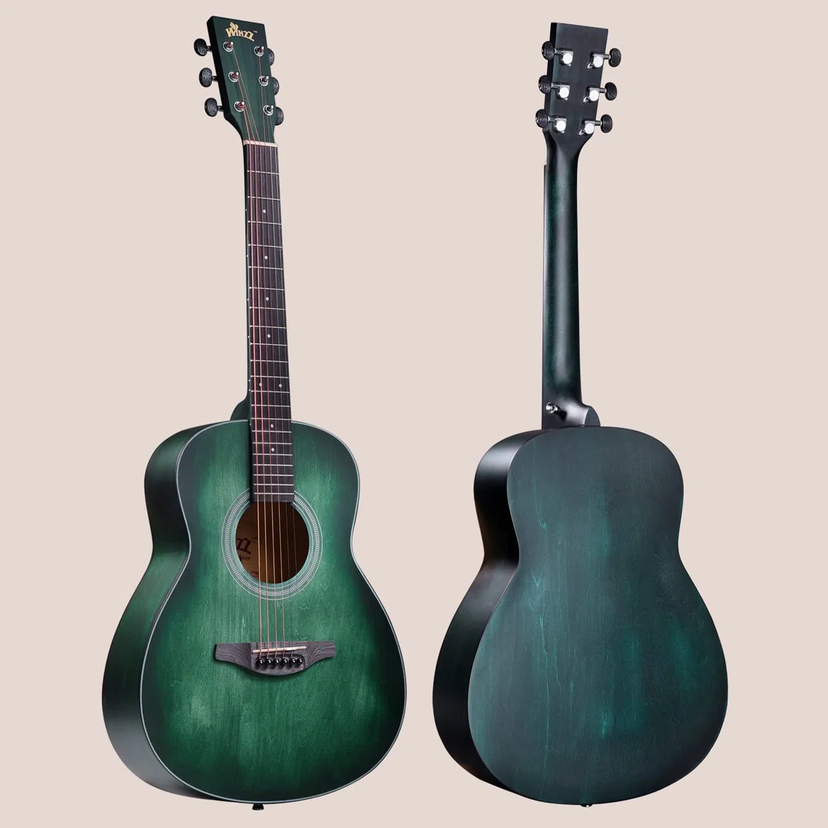Winzz Akustik Gitarre 3/4 Kinder, Kleine Westerngitarre für Anfänger Erwachsene mit Multifunktionales Metronom, Blau-grün Reisegitarre Set 36 Zoll