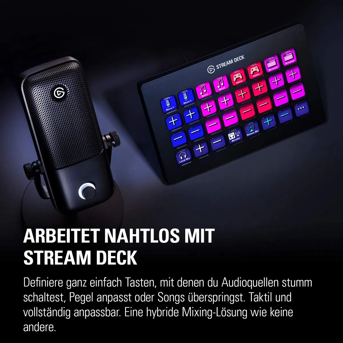 Elgato Wave:1 - Professionelles USB-Kondensatormikrofon für Streaming, Gaming, Homeoffice, gratis Mixing-Software, Soundeffekt-Plugins, Anti-Verzerrung, Plug & Play, Mac/PC, kompatibel mit Stream Deck