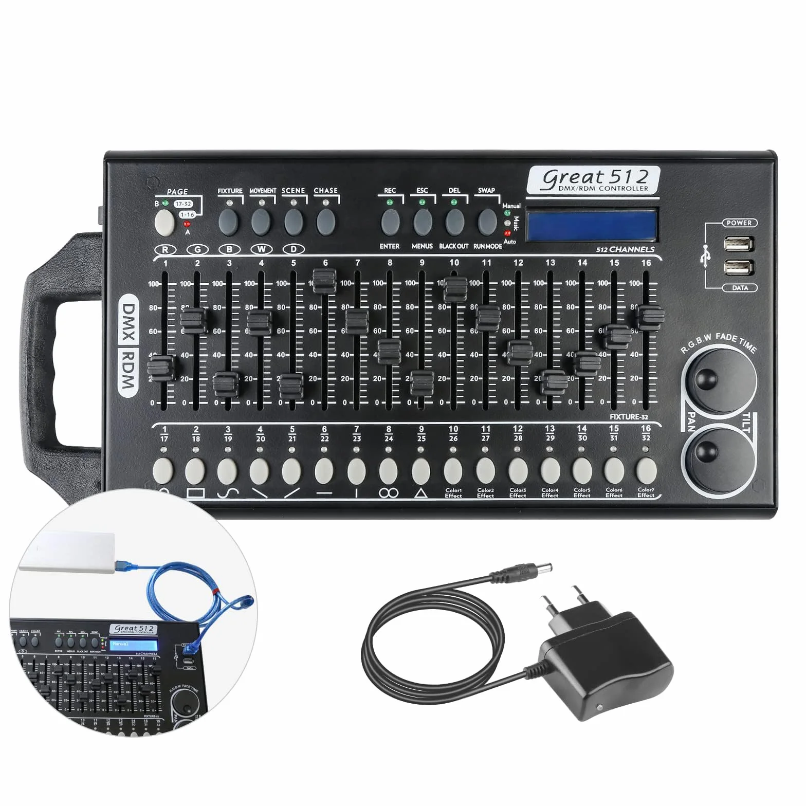 Dmx Controll Lichtmischpult Dmx Controller 512 Kanäle Dmx Konsole, Lichtmixer Dmx 512 Controller Musikgesteuert Lichtpult Eingebaut Programm und RDM Dip Funktion, Dmx Pult Partylicht Dmx Controler
