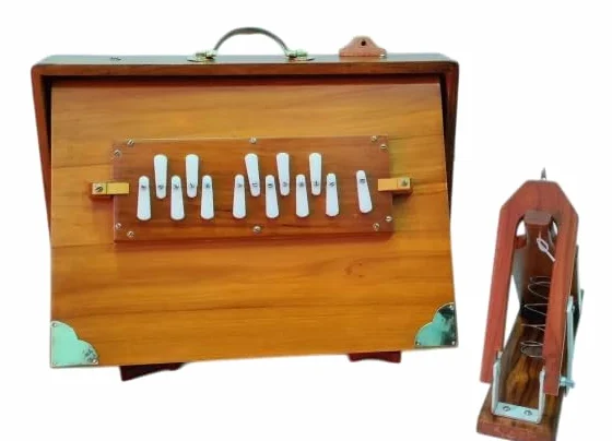 Shruti Box, 40,6 x 30,5 x 7,6 cm, reines Teakholz mit Kupferzunge, Fußpedal, Gigbag, natürliche Farbe, Musikinstrument gestimmt 440 Hz (432 Hz auf Anfrage)