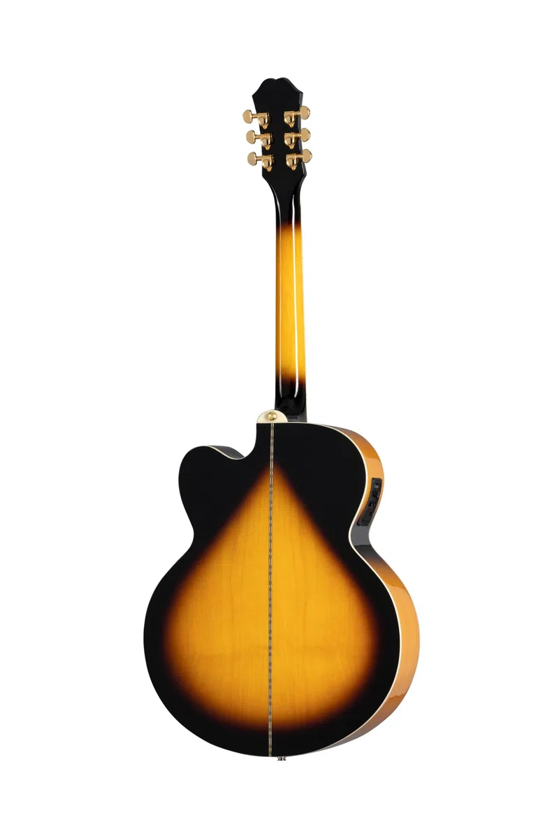 Epiphone EJ-200SCE Solid Top Cutaway Akustisch/Elektrische Gitarre (Vintage Sunburst Lack, Ahorn Korpus, Fichtendecke, 25.5 Mensur)