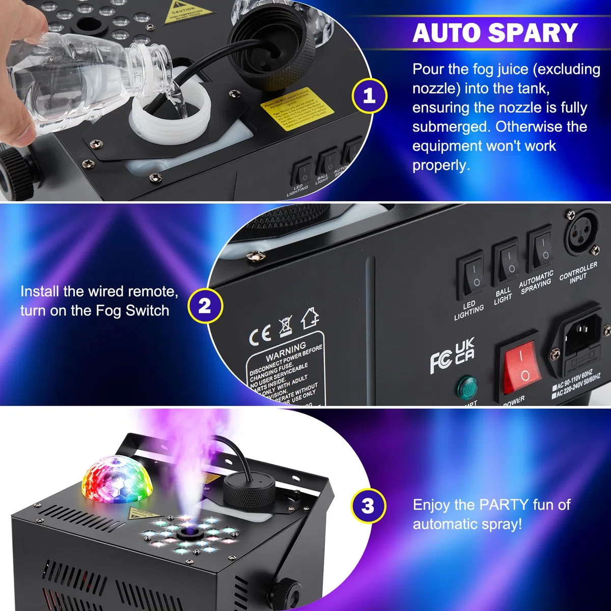 Hakuta 1000W Nebelmaschine Vertikale Rauchmaschine mit 18 LED-Leuchten&Discokugel für Halloween, Hochzeit, Disco, Club, Weihnachtsfeier, DJ-Auftritt