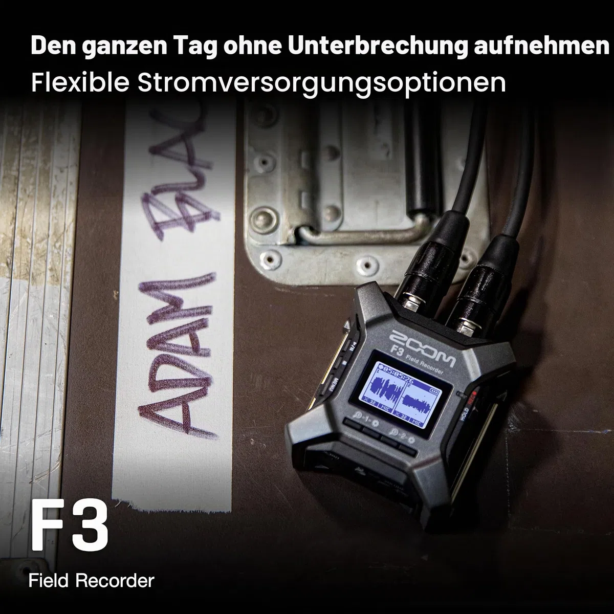 Zoom F3 Professional Field Recorder, 32-Bit Float Recording, 2-Kanal-Recorder, Dual-AD-Konverter, 2 verriegelbare XLR/TRS-Eingänge, batteriebetrieben, kabellose Steuerung