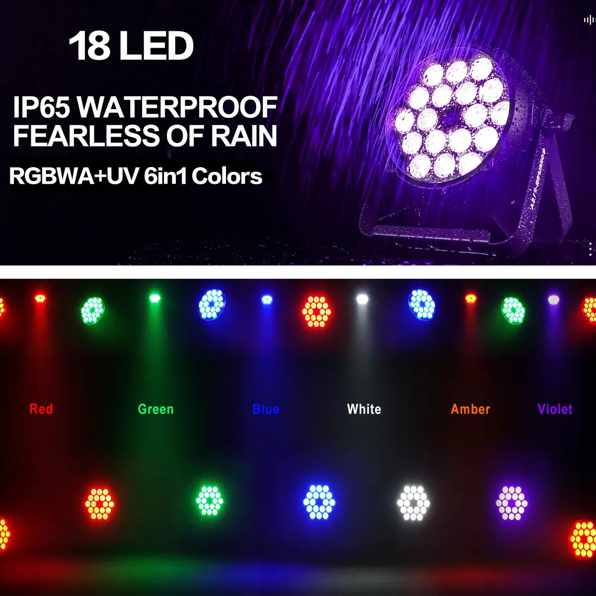 SHEHDS Coral Par LED-Außenlichter, 18x12W, RGBWA+UV-Farbwasch-/Stroboskop-Bühnenlichter, 45 Abstrahlwinkel, Uplights DMX512, geräuschaktiviert, lüfterlos, gedämpft, DJ-Party-Lichter