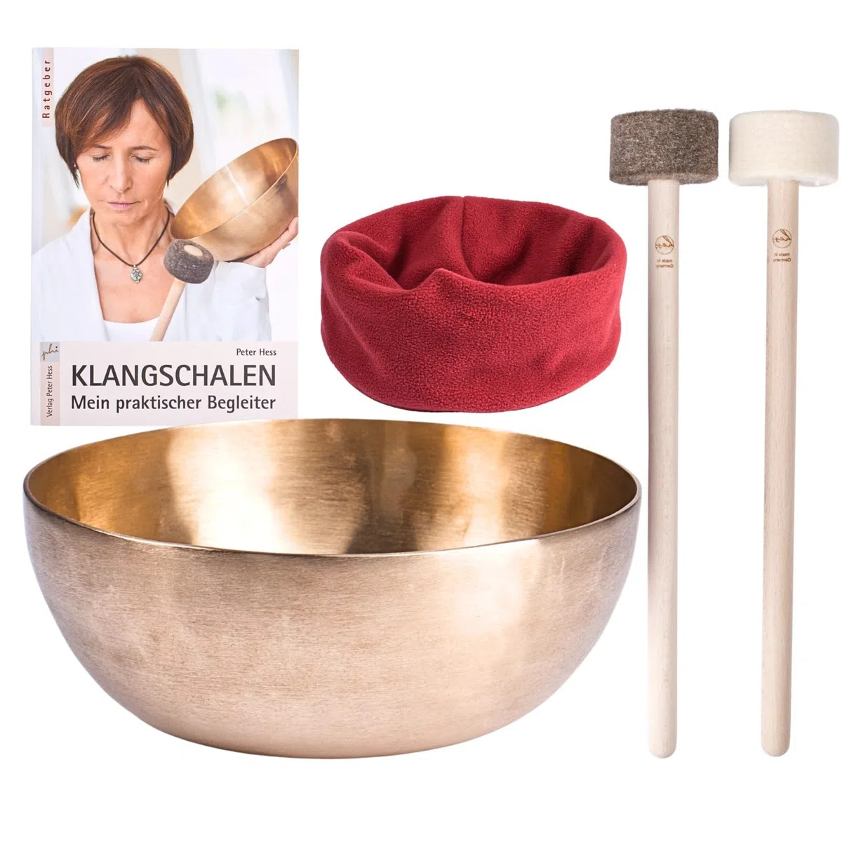 Peter Hess Klangschalen Set - Therapieklansgchalen Einsteiger Set bestehend aus Premium Universalschale, weicher und harter Filzschlägel, Klangschalenratgeber und Schutzhülle