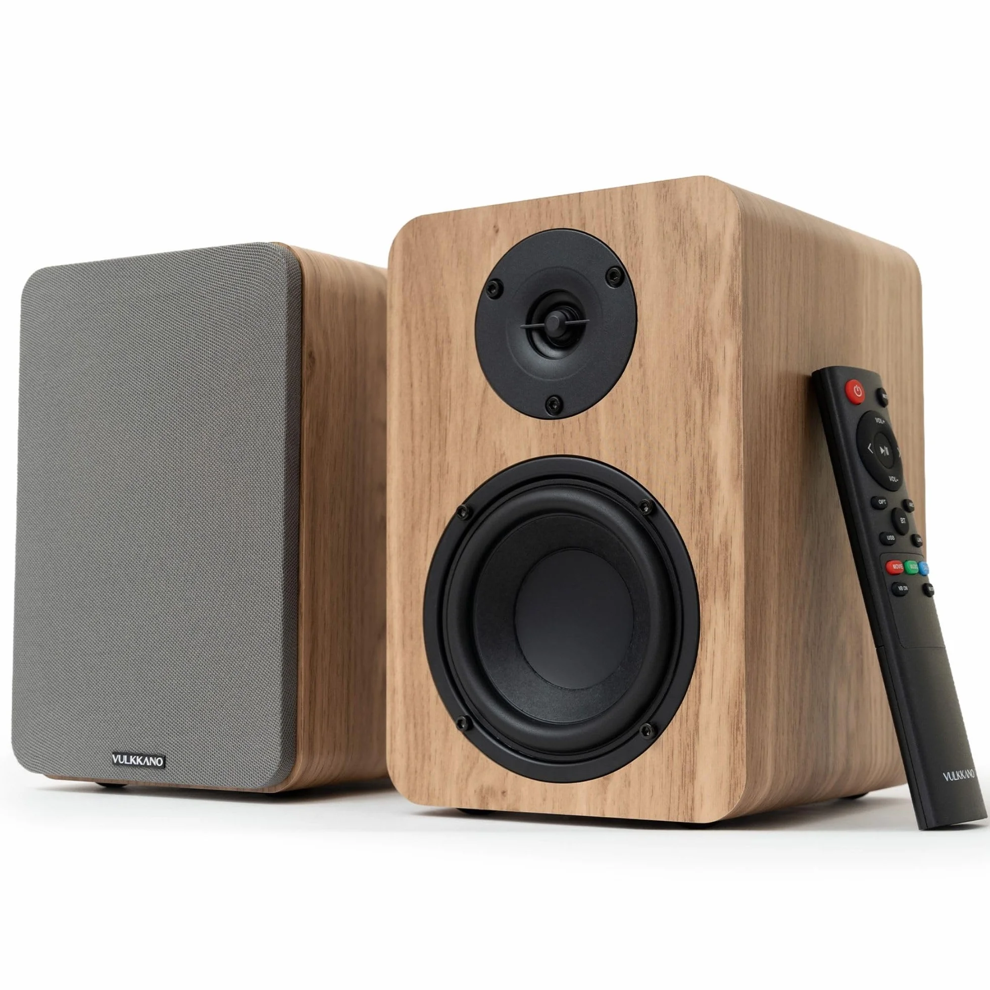 VULKKANO A4 ARC MKII Autoamplifizierte Lautsprecher mit 4" Woofer, Bluetooth 5.0, HDMI ARC, Optik, RCA, USB, mit Subwoofer-Ausgang, Studiomonitore mit elegantem Design, Farbe Braun