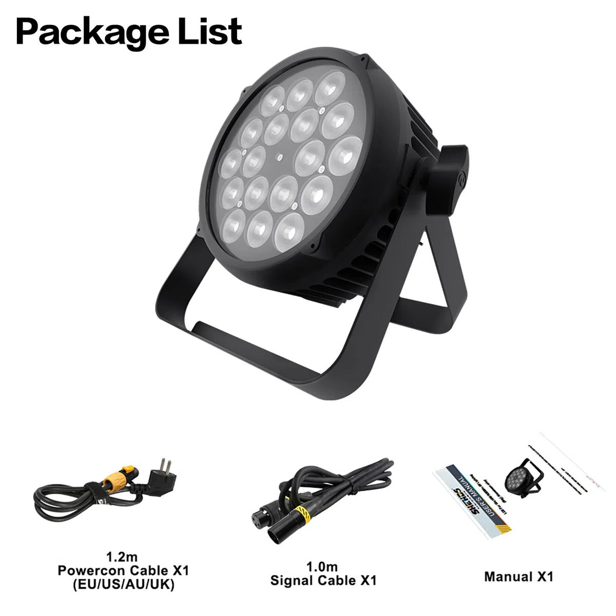 SHEHDS Coral Par LED-Außenlichter, 18x12W, RGBWA+UV-Farbwasch-/Stroboskop-Bühnenlichter, 45 Abstrahlwinkel, Uplights DMX512, geräuschaktiviert, lüfterlos, gedämpft, DJ-Party-Lichter