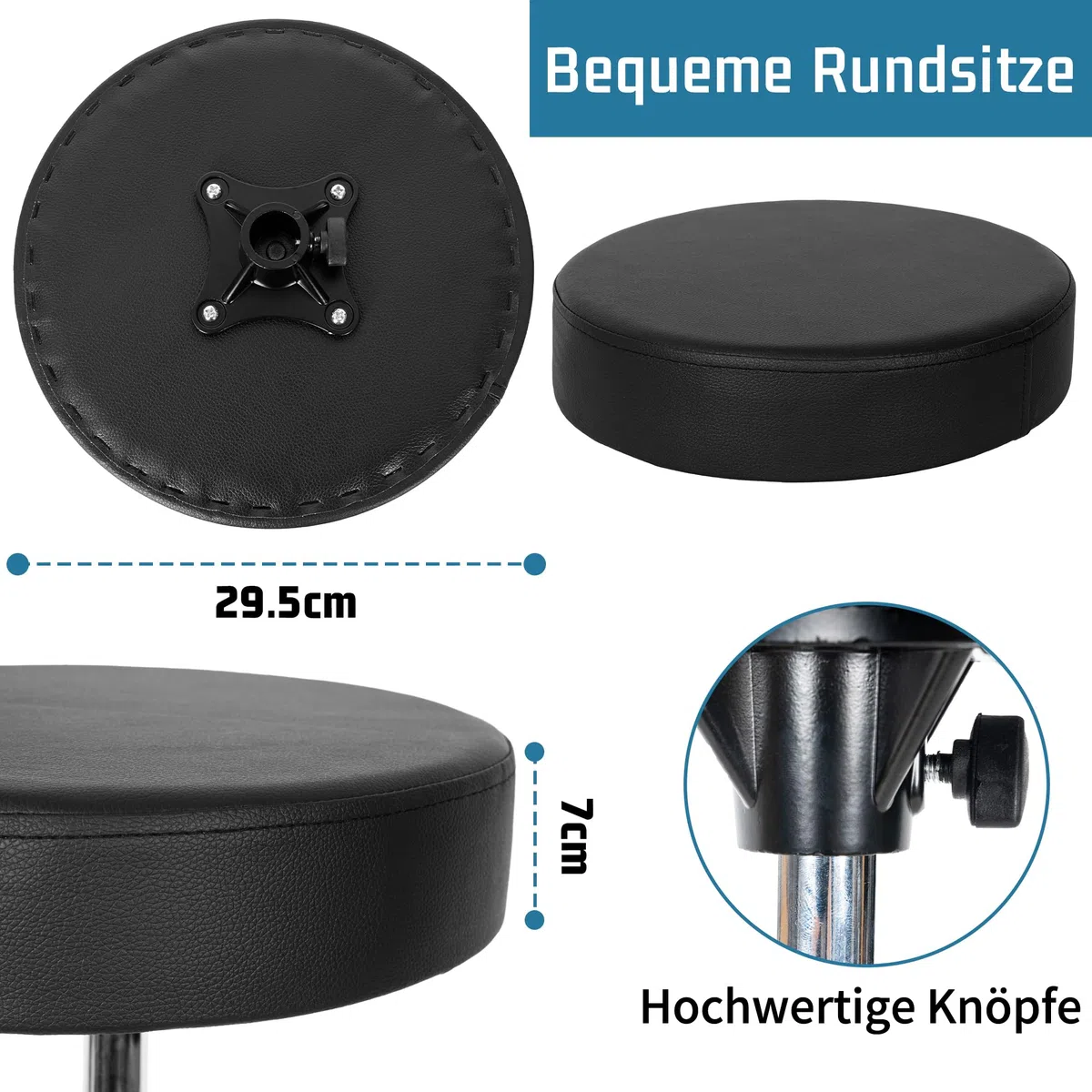 OUUTMEE Drum Throne Drumhocker, gepolsterter Sitz, 18,1 bis 22,8 Zoll, höhenverstellbar, runde Oberseite, Drum Chair mit Stabiler Stativbasis, Percussion und Keyboardspieler
