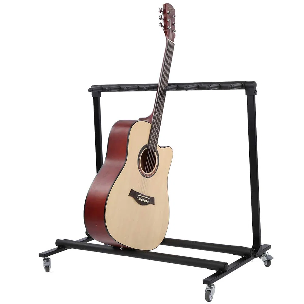 Asixxsix Mehrere Gitarrenständer, Tragbarer Instrumentenständer mit Drehbaren Rädern und Rutschfester Basis für Akustikgitarren, E-Gitarren und Bässe (FL-17L 7 Köpfe)