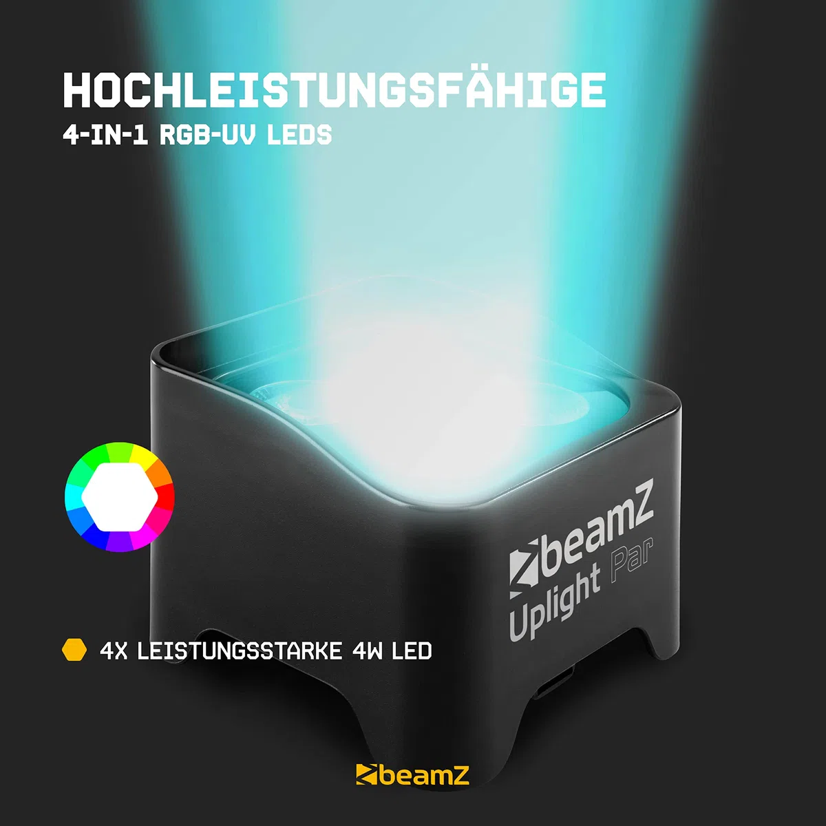 BeamZ BBP90 Uplight LED Par Strahler 4x 4 Watt, bis zu 20h Akku, Bühnenbeleuchtung 2er Set für DJ Pult, Bühnenlicht, DMX-LAN, Partylicht Musikgesteuert, Bühnenequipment, mit Fernbedienung