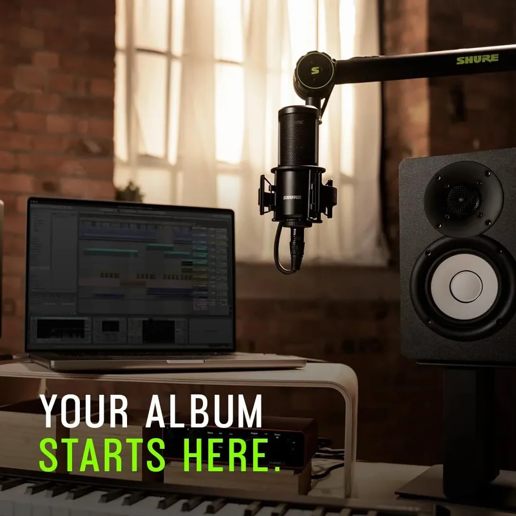 Shure SM4 Studio Recording Mikrofon, XLR Heimstudio Kondensator Mikrofon Optimiert für sanfte Vocals bis zu Lauten Instrumenten mit Mix-Ready Audio - robuste Metallbauweise (SM4-K-KIT)