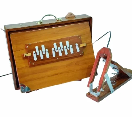 Shruti Box, 40,6 x 30,5 x 7,6 cm, reines Teakholz mit Kupferzunge, Fußpedal, Gigbag, natürliche Farbe, Musikinstrument gestimmt 440 Hz (432 Hz auf Anfrage)