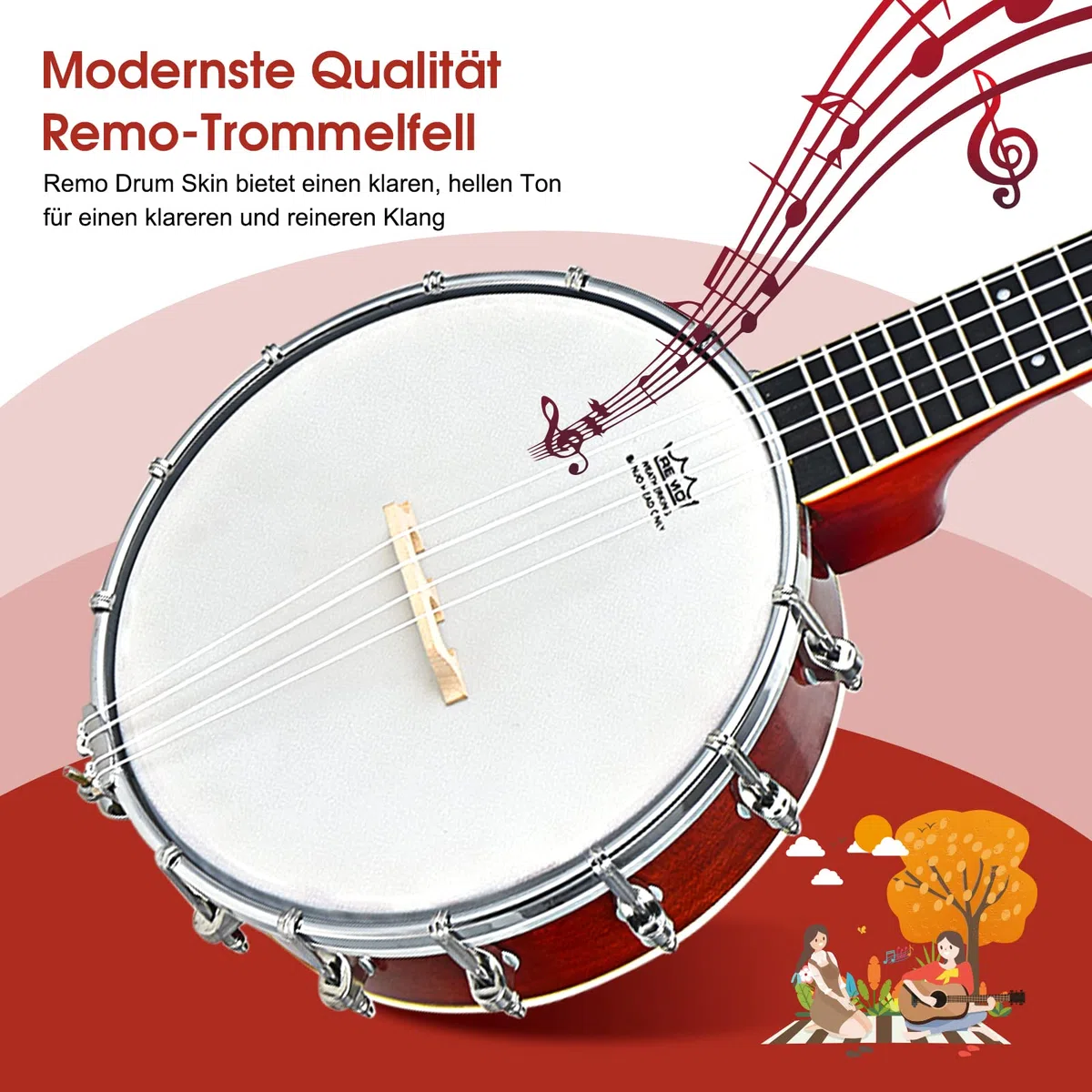 COSTWAY 4 Saiten Banjo 24 Zoll mit Reinigungstuch, Stimmgerät, Gurt, Saiten, Tasche, Reise Banjolele Set Ukulele für Kinder & Anfänger