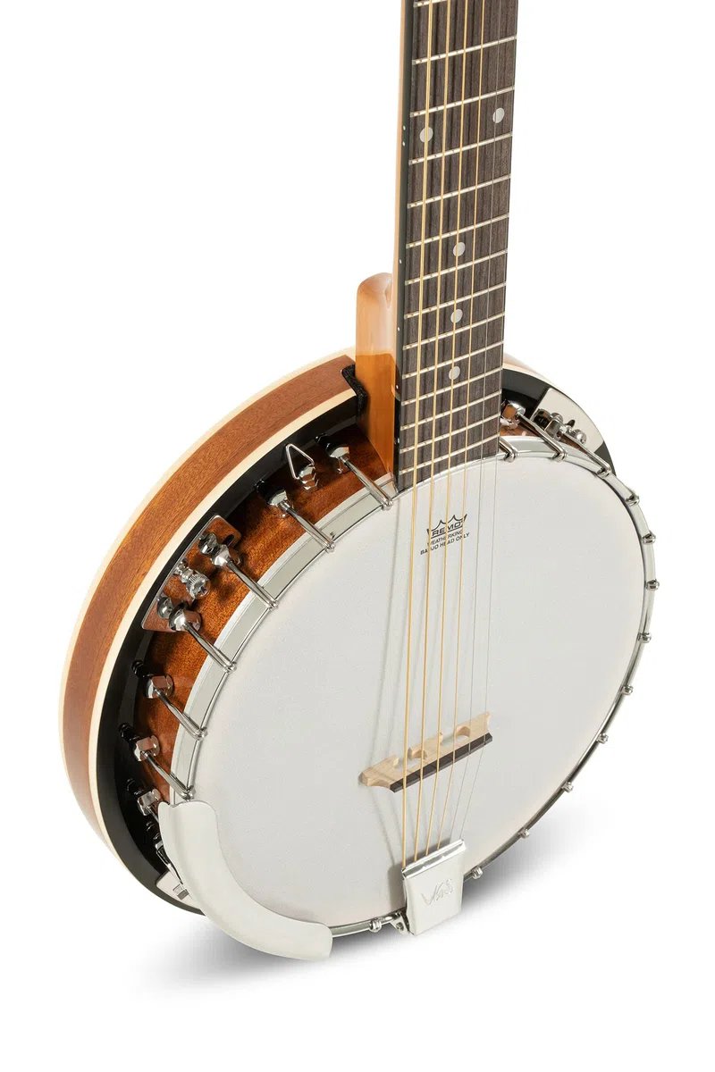 GEWA Gitarren-Banjo 6-saitig Serie Select - Mahagoni-Kessel Ø 33,5cm - Mahagoni-Resonator - inkl. Koffer - REMO Weatherking Fell - Naturfarben - Hochglanzlackiert