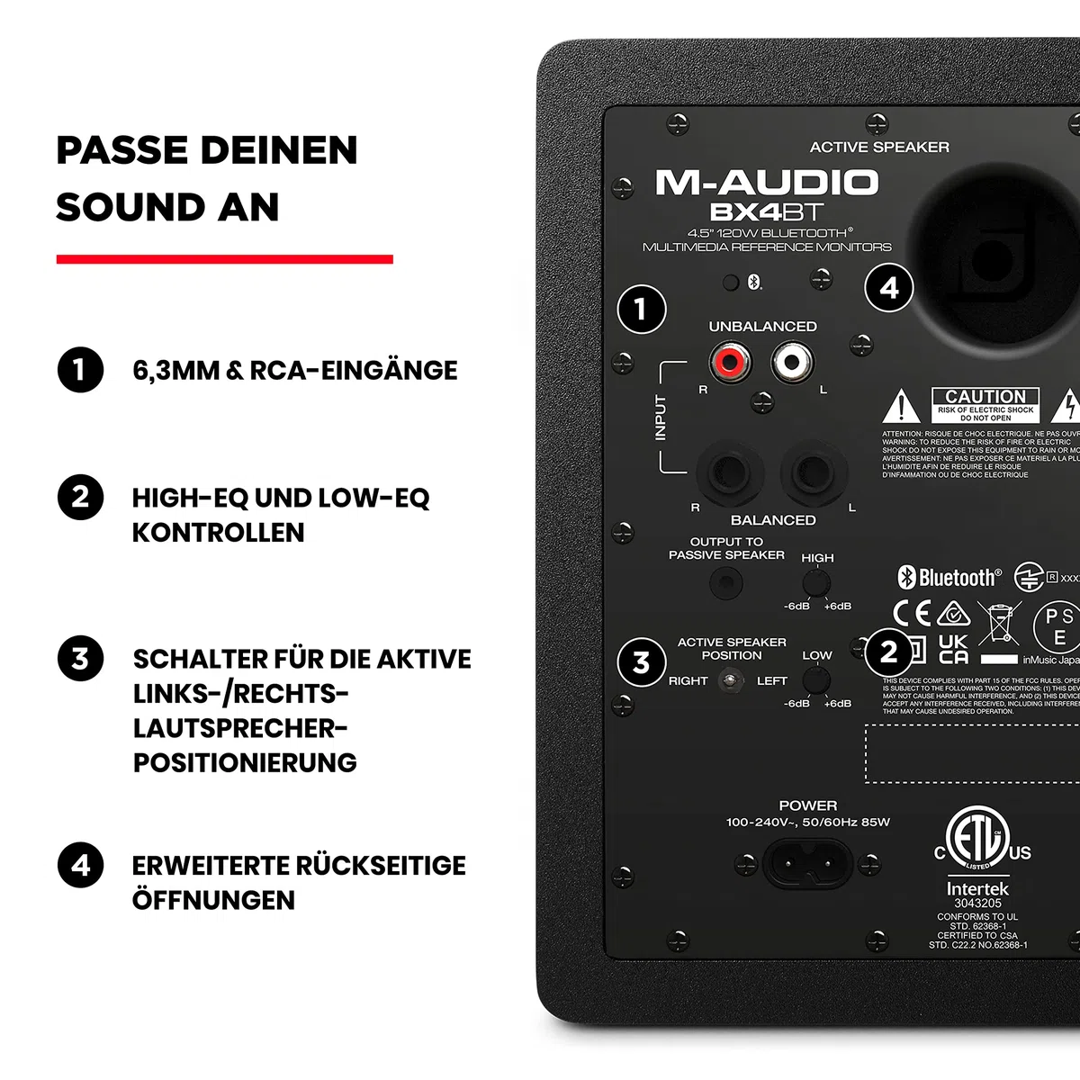 M-AUDIO BX4BT 4.5-Zoll Studio-Monitore mit Bluetooth High-Definition Monitor Lautsprecher Boxen für Recording und Multimedia, Paar