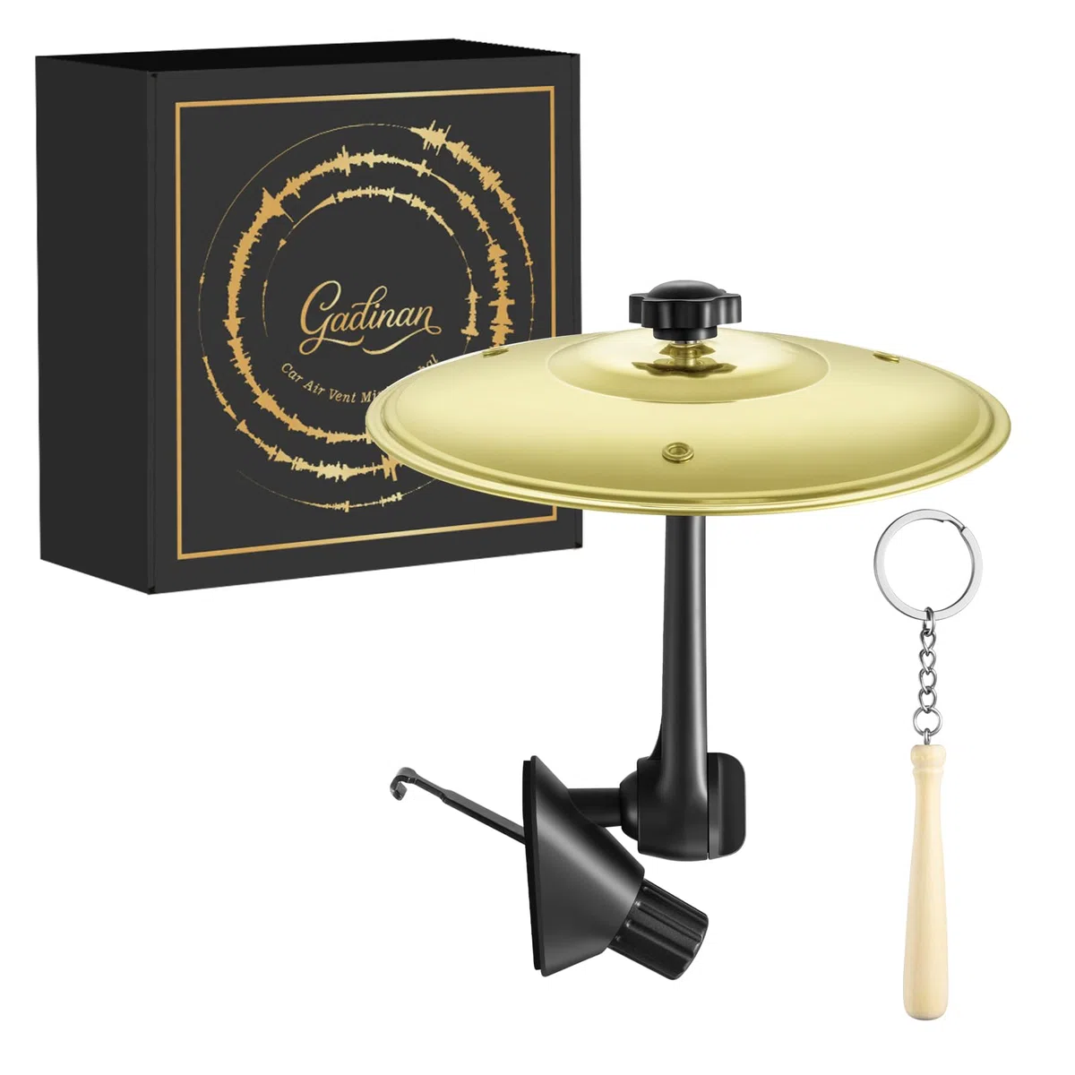 Mini-Auto-Trommel-Becken für Auto-Lüftungsschlitz (Gold) – Crash-Becken Armaturenbrett Ornament Zubehör für Musiker, Schlagzeuger, Musikliebhaber – lustiges Auto-Innen-Geschenk für Männer, Frauen