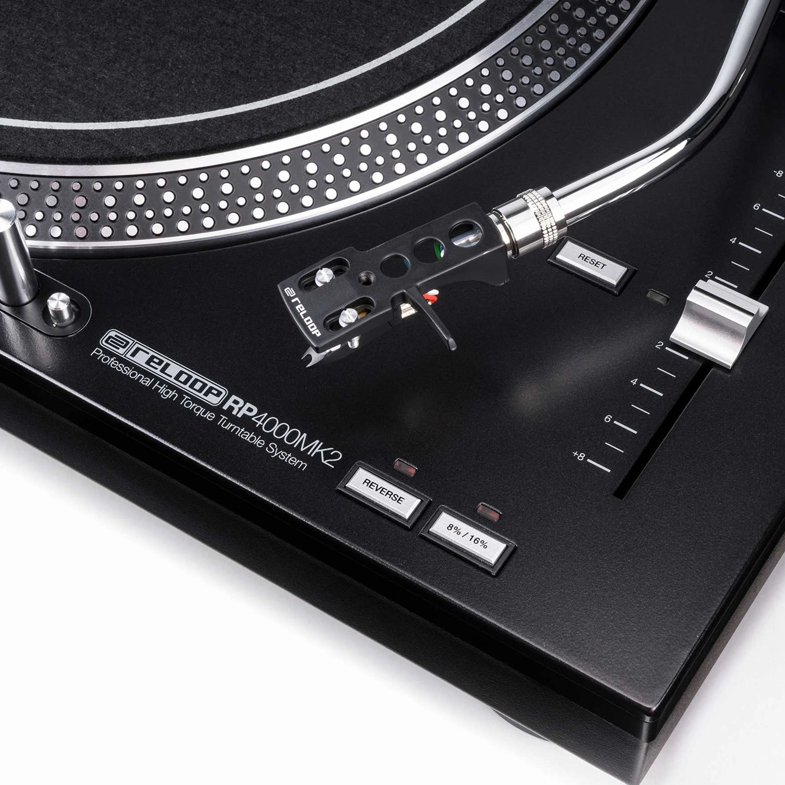 Reloop RP-4000 MK2 - DJ Plattenspieler mit starkem Torque Direktantrieb, Inkl. Plattenteller, OM Black Tonabnehmersystem, Headshell, Slipmat und Gegengewicht, schwarz
