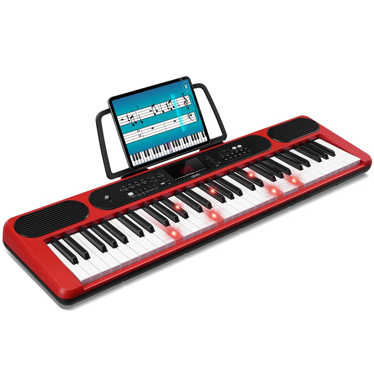 LEKATO Keyboard Piano 61 Tasten Elektronisches Keyboard für Einsteiger Beleuchtete Tasten LED-Anzeige Rot