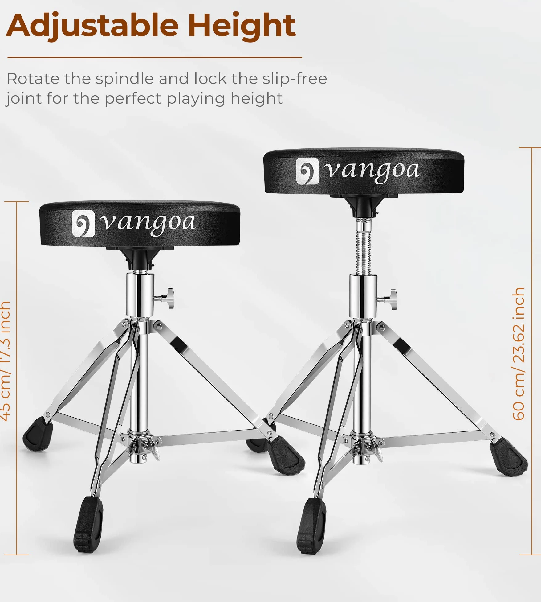vangoa Drums Hocker mit Trommelstöcken,Schlagzeughocker Klappbarer,Leichter,Höhenverstellbarer,45-60cm,Runde Dick Gepolstert Gummifüßen Schlagzeug Kinder Erwachsener