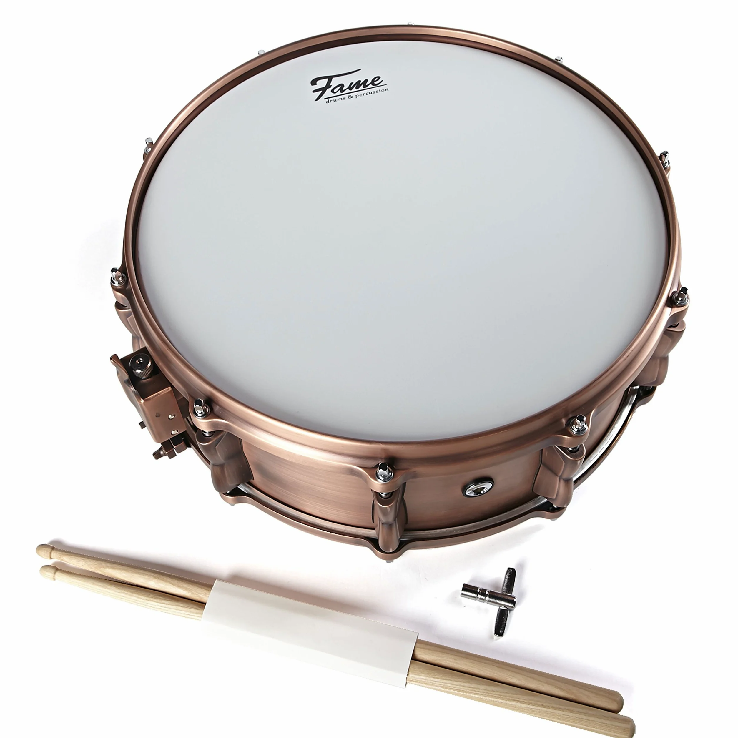 Fame FSC-50, 14"x5" Copper Snare Drum, Professionelle Kupfer-Snare, Gussspannreifen, 1.2mm Kesselstärke, 10 Spannschrauben, Naturfarben, Satinierte Kessel-Hardware, Warm, Erdig, Bassreich"