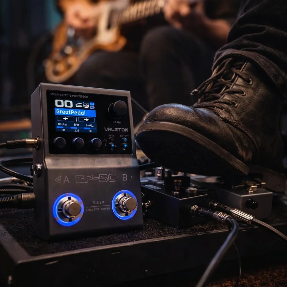 Valeton GP-50 Multieffektpedal (Multieffektprozessor mit 100+ HD-Effekten, NAM- und IR-Loader, 1,77"" Farbdisplay, Bluetooth, Looper, Drum Machine, 9 Effektmodule, Expression-Pedal-Anschluss), Schwarz