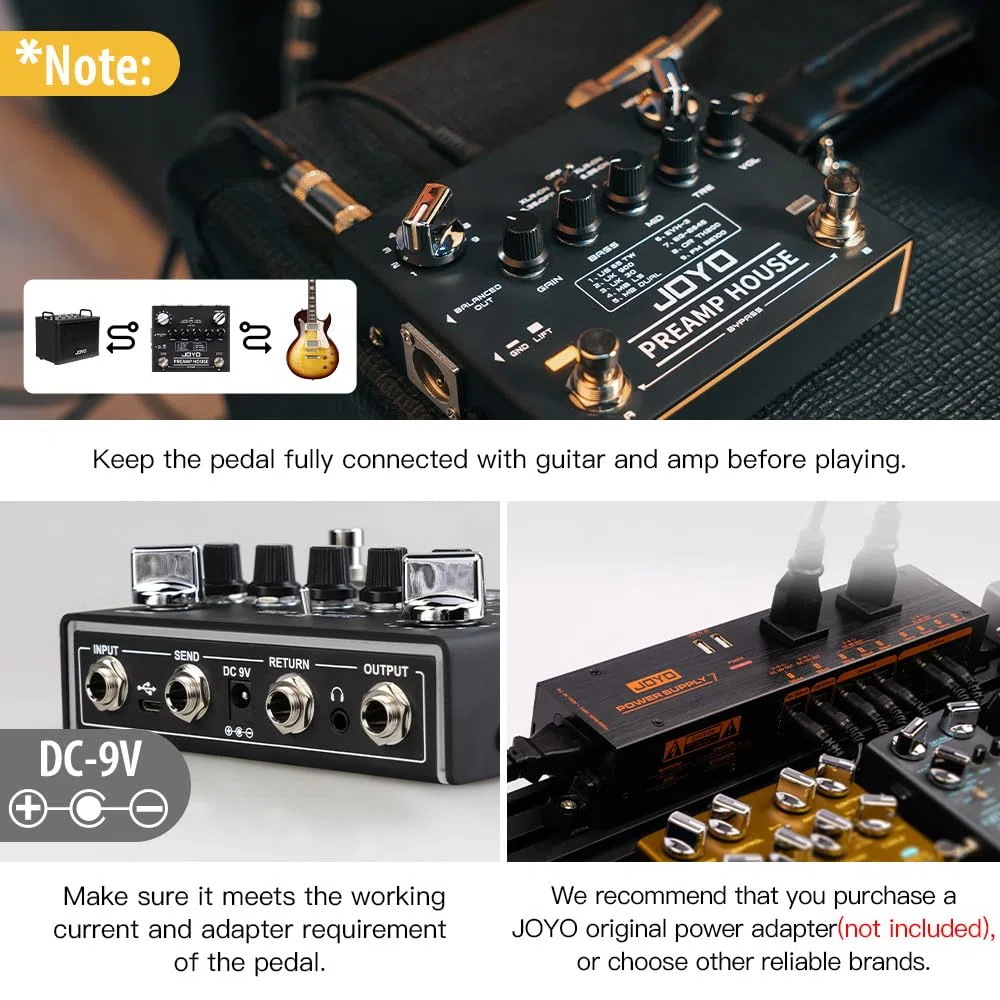JOYO Cabinet Simulator Pedal Dual Channel mit Clean und Distortion für E-Gitarre (Preamp House R-15)