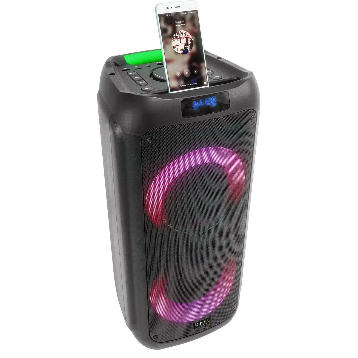 Ibiza - LYRA400-2x6,5"-300W batteriebetriebene Lautsprecher mit beleuchtetem Tieftöner, Bluetooth, Micro-SD, AUX und USB - Schwarz