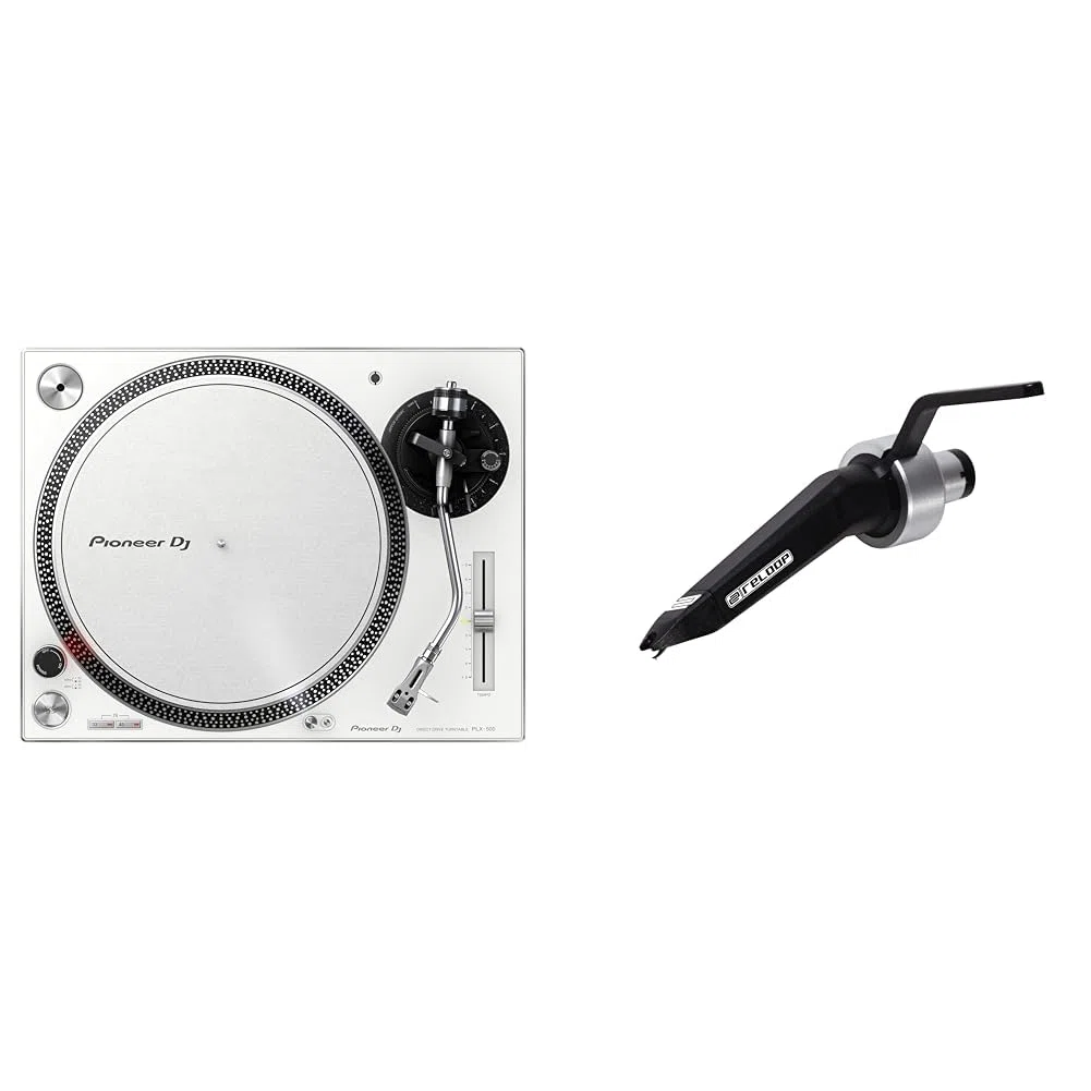 Pioneer DJ PLX-500-W DJ-Plattenspieler mit Direktantrieb, Weiß & Reloop Concorde Black – Sphärisch geschliffenes Tonabnehmersystem mit robuster Konstruktion