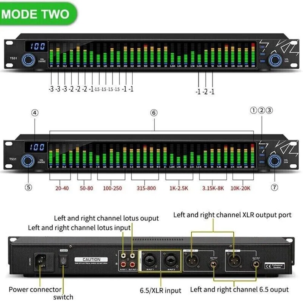 HpLive 31-Band Digital Stereo Equalizer Spektrumanalysator mit DSP-Verarbeitung für Heimkino und Tonstudio Schwarz